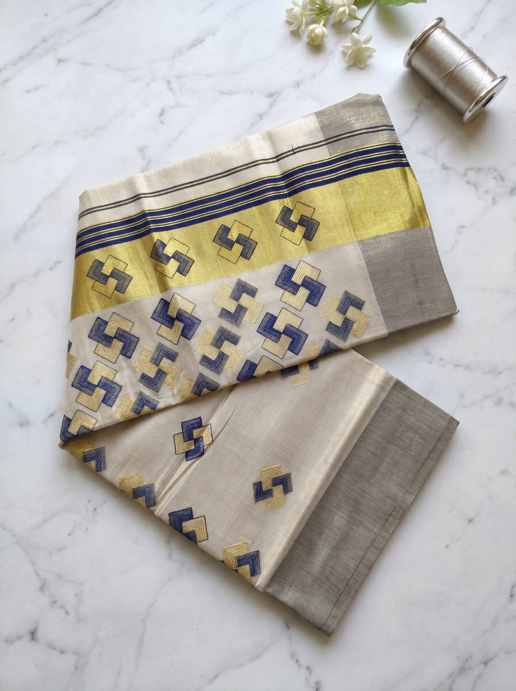 Ananthya Tissue Kasavu Blue