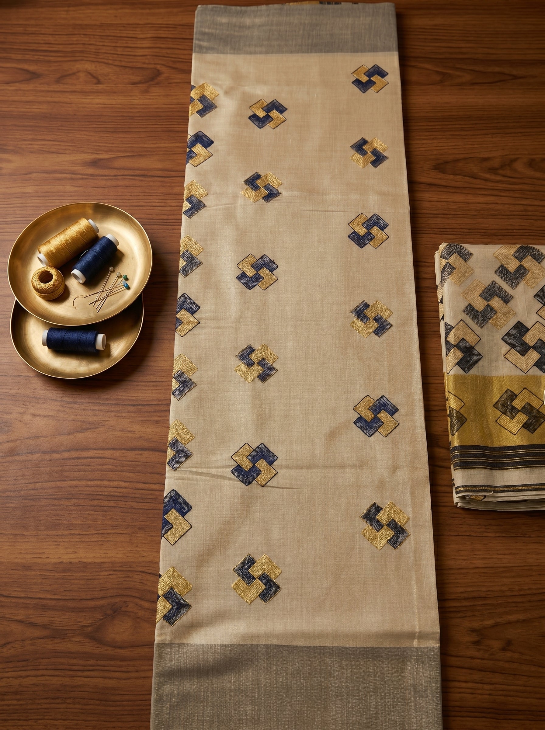 Ananthya Tissue Kasavu Blue