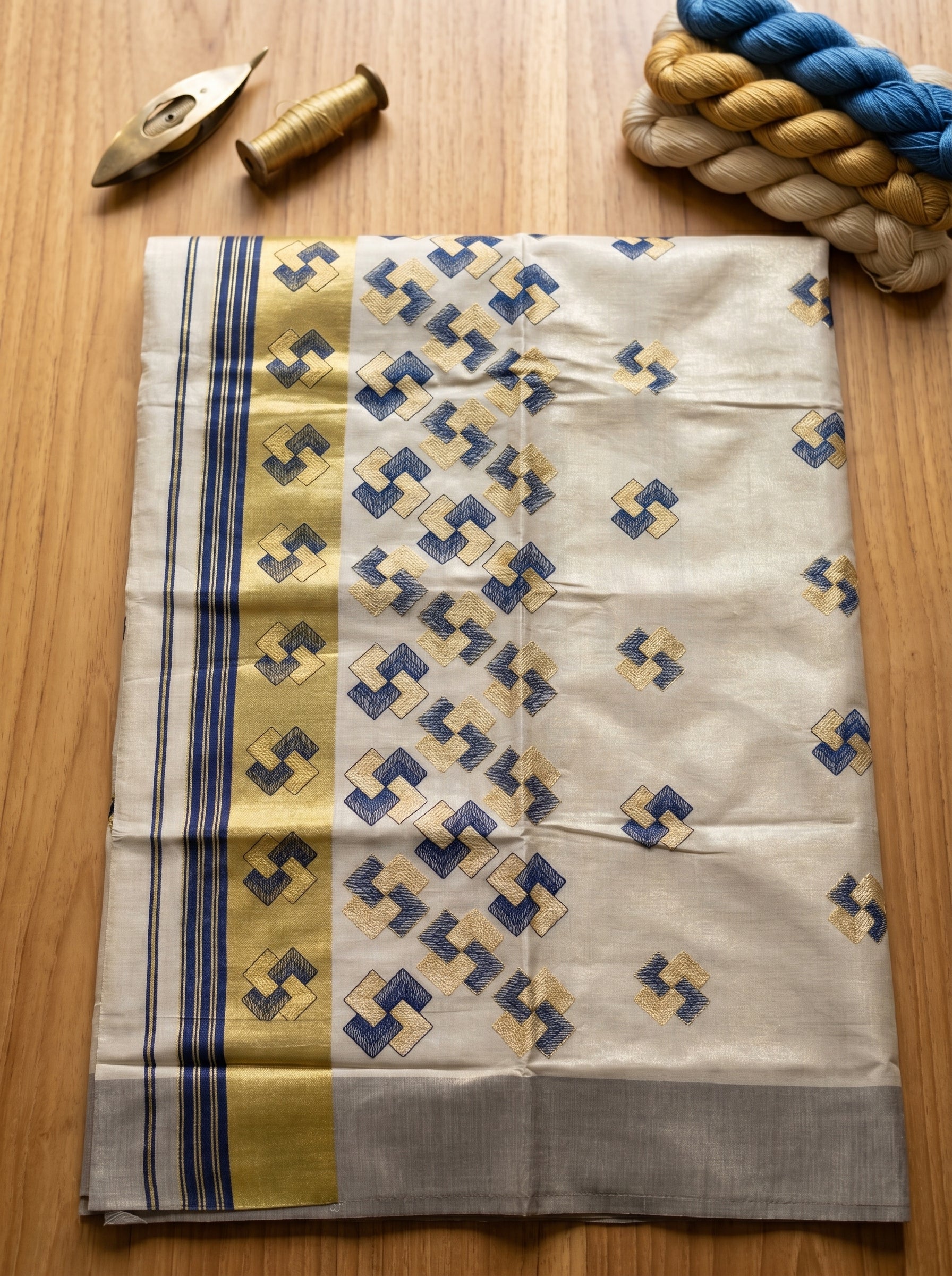 Ananthya Tissue Kasavu Blue