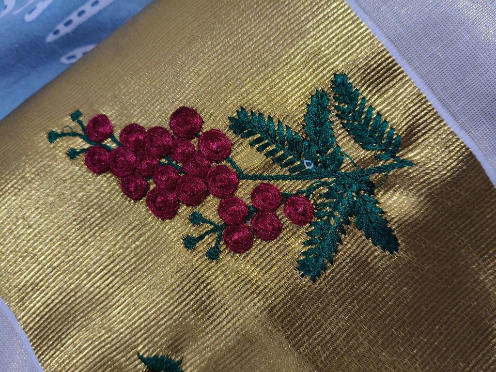 Varnapushpa Tissue Kasavu Red