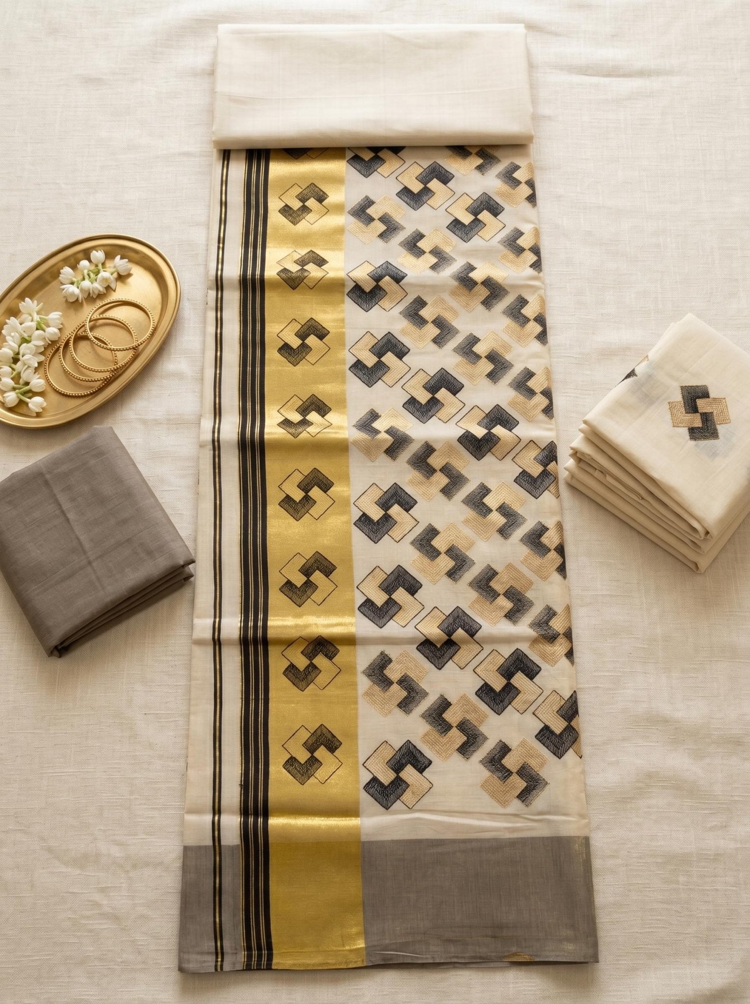 Ananthya Tissue Kasavu Black - Authentic Kerala Saree | Kasavu Saree | House Of Keralam