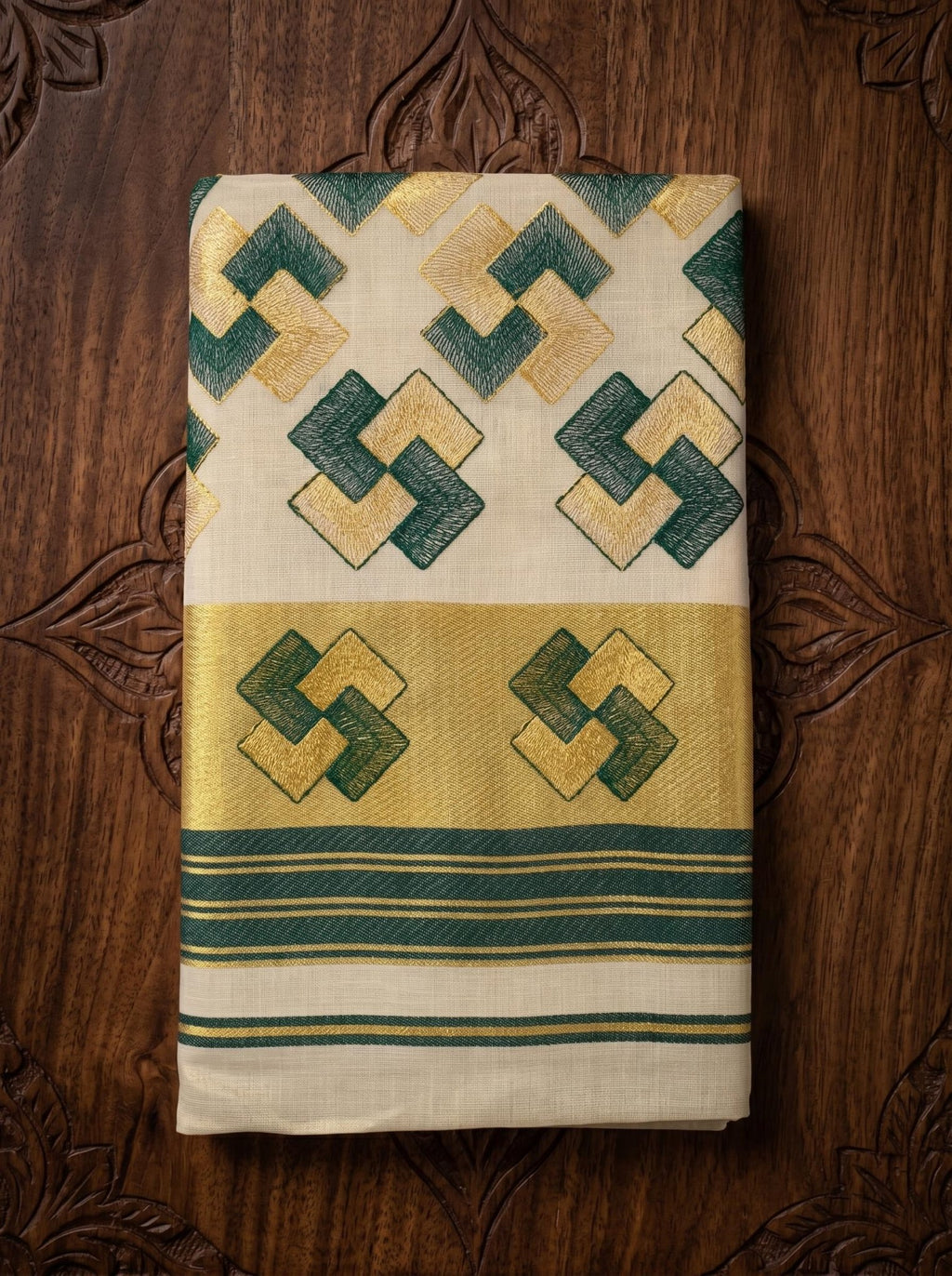 Ananthya Tissue Kasavu Green - Authentic Kerala Saree | Kasavu Saree | House Of Keralam