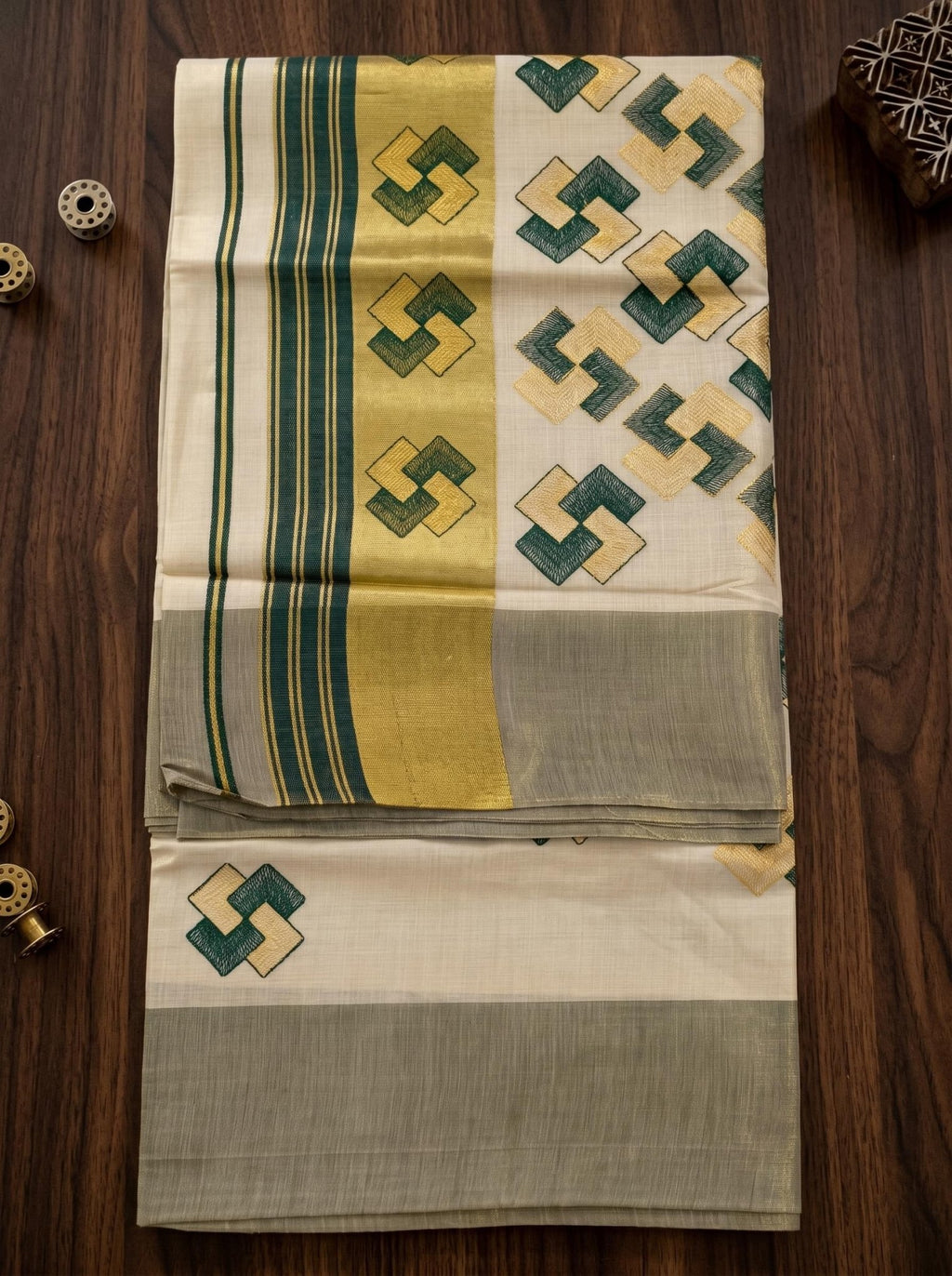 Ananthya Tissue Kasavu Green - Authentic Kerala Saree | Kasavu Saree | House Of Keralam