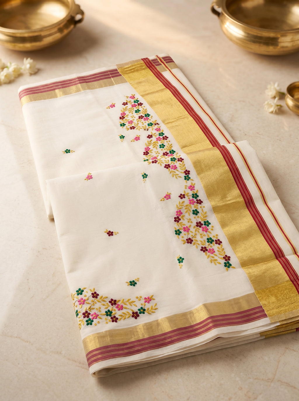 Pushpavalli Cotton Kasavu Red