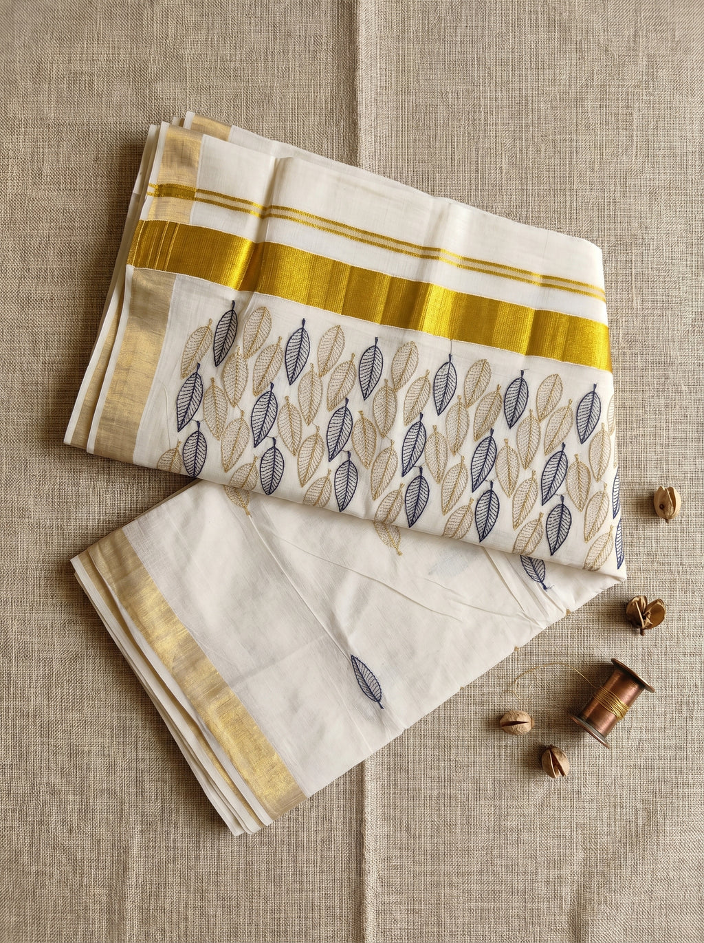 Vanamala Cotton Kasavu Blue
