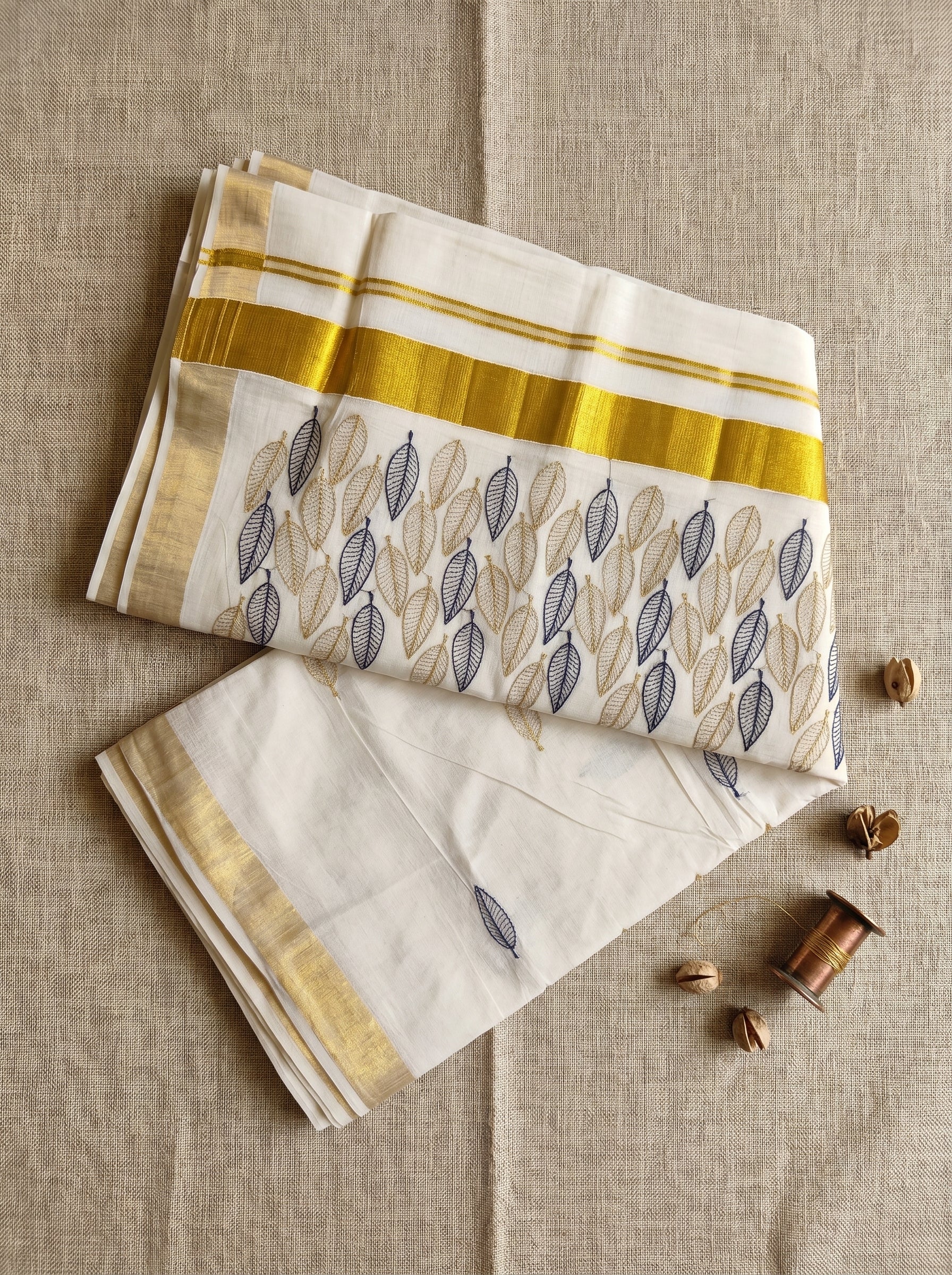 Vanamala Cotton Kasavu Blue