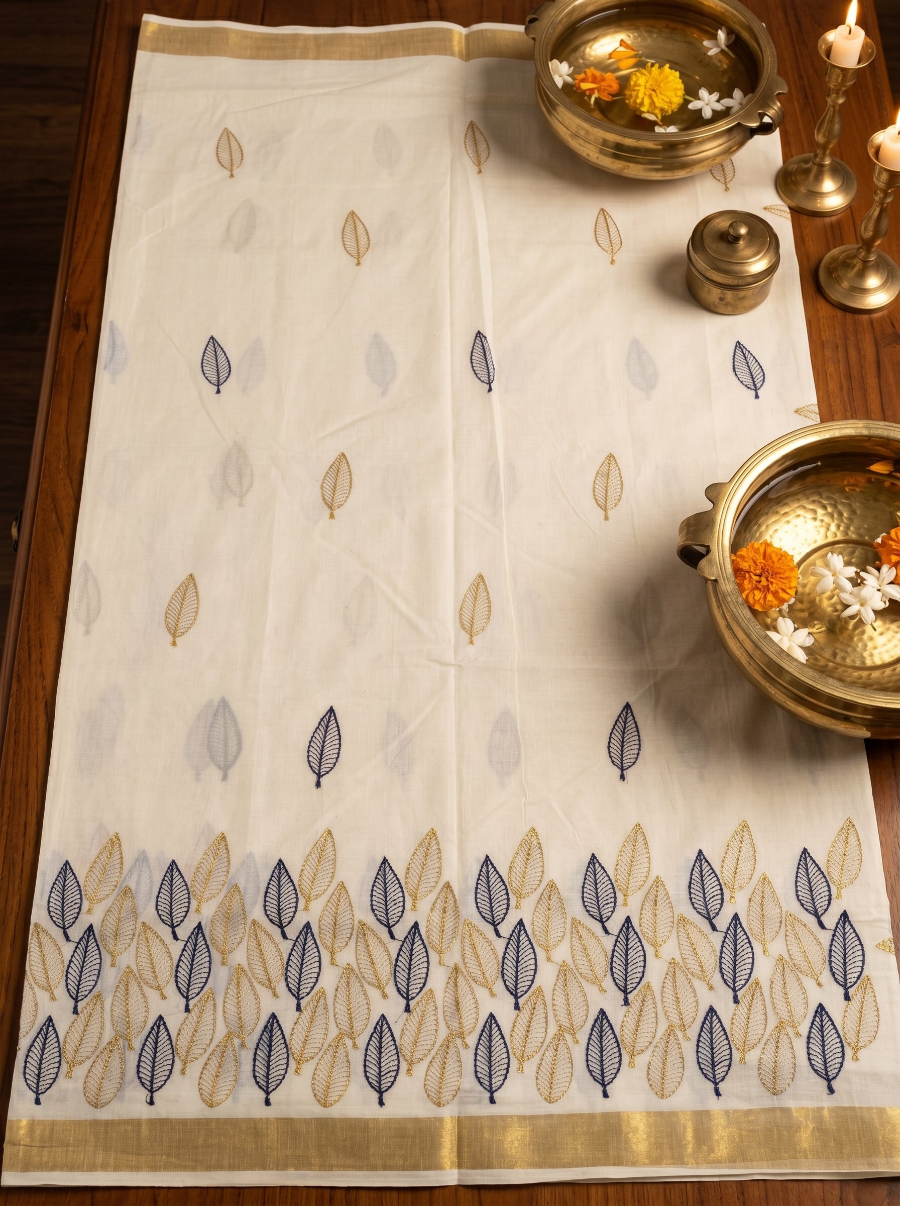 Vanamala Cotton Kasavu Blue