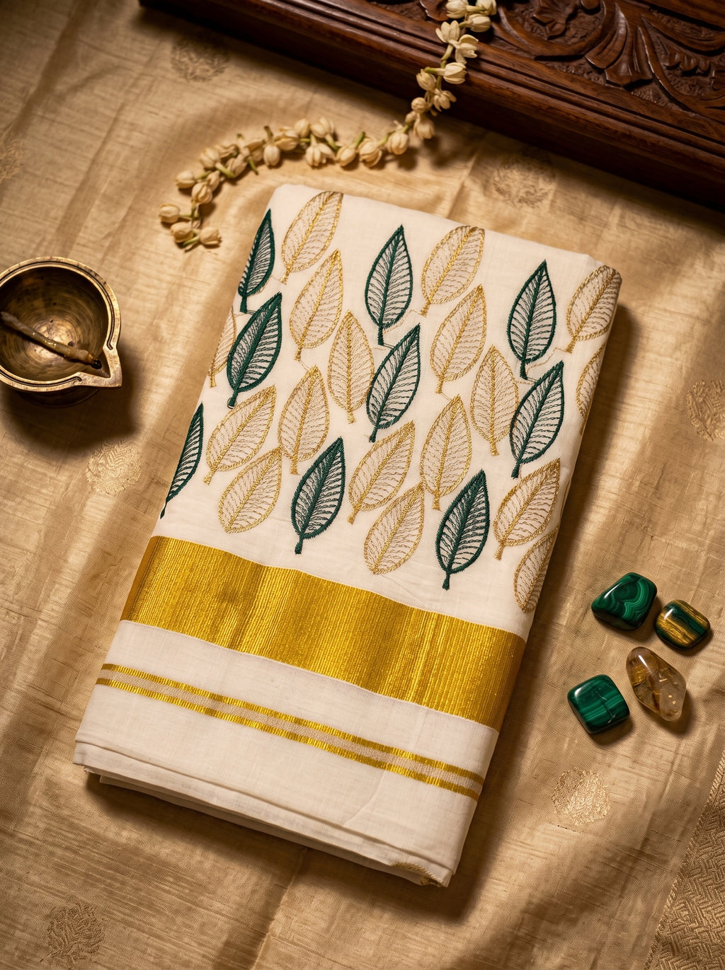 Vanamala Cotton Kasavu Green