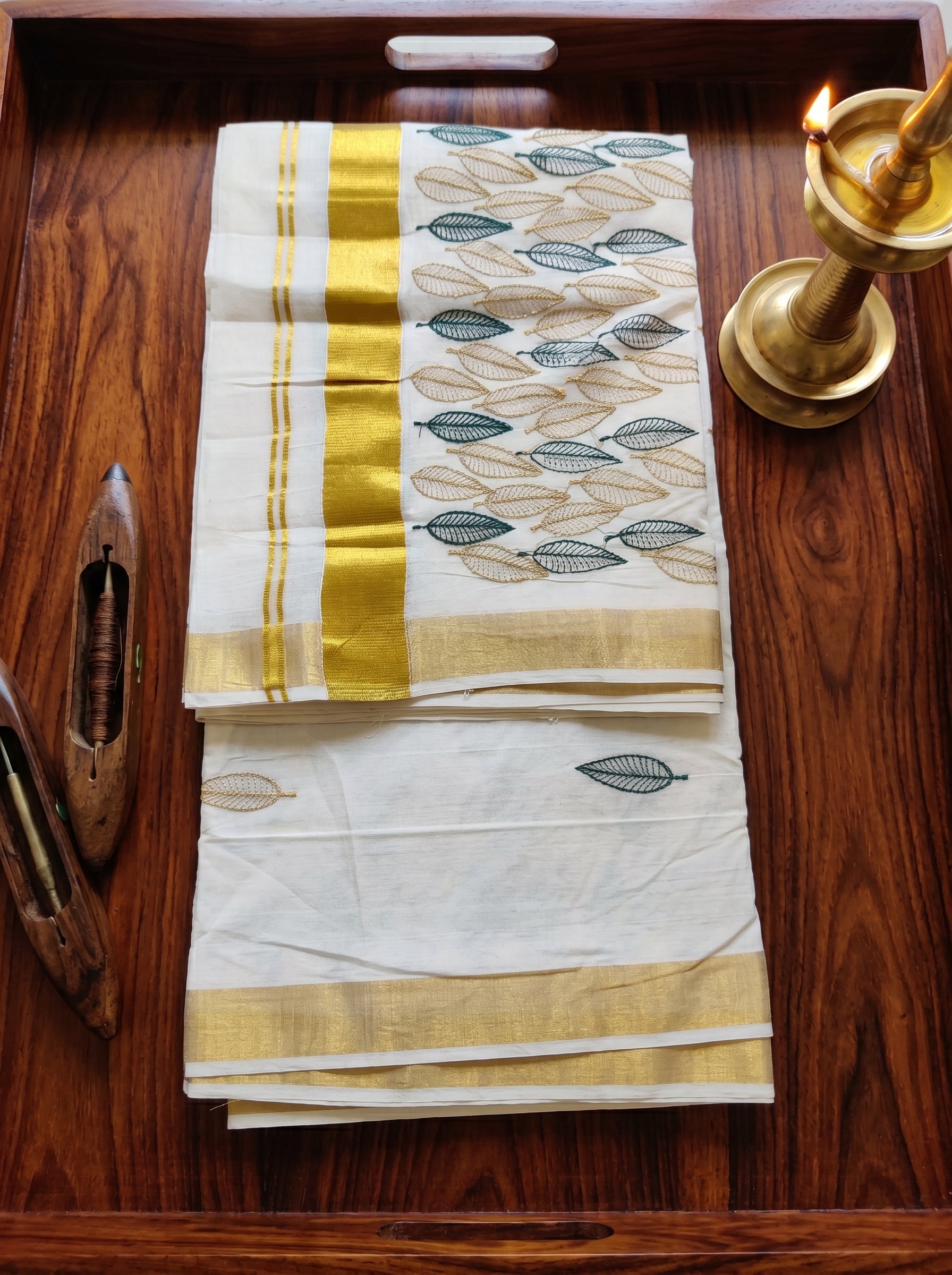 Vanamala Cotton Kasavu Green