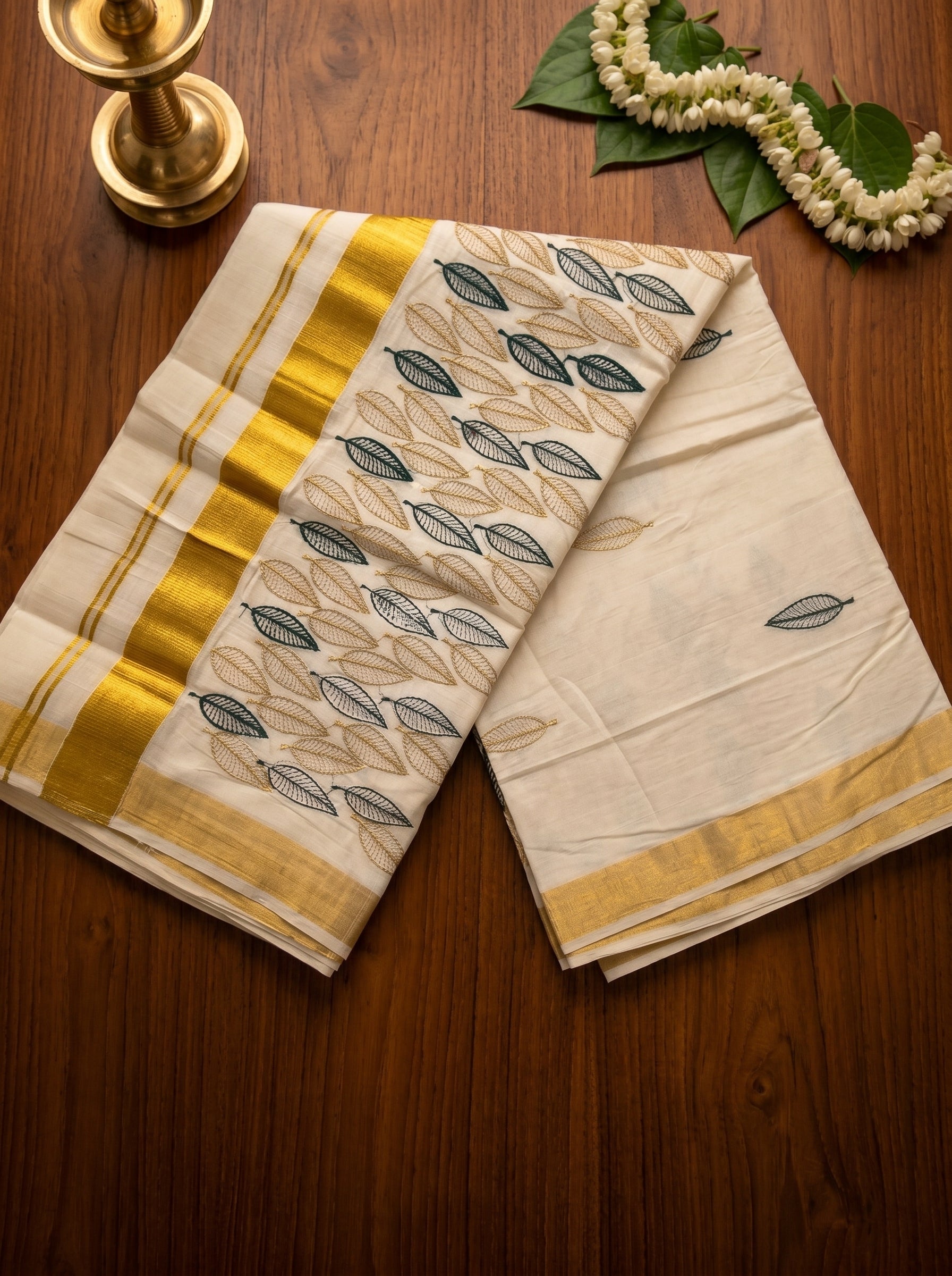 Vanamala Cotton Kasavu Green