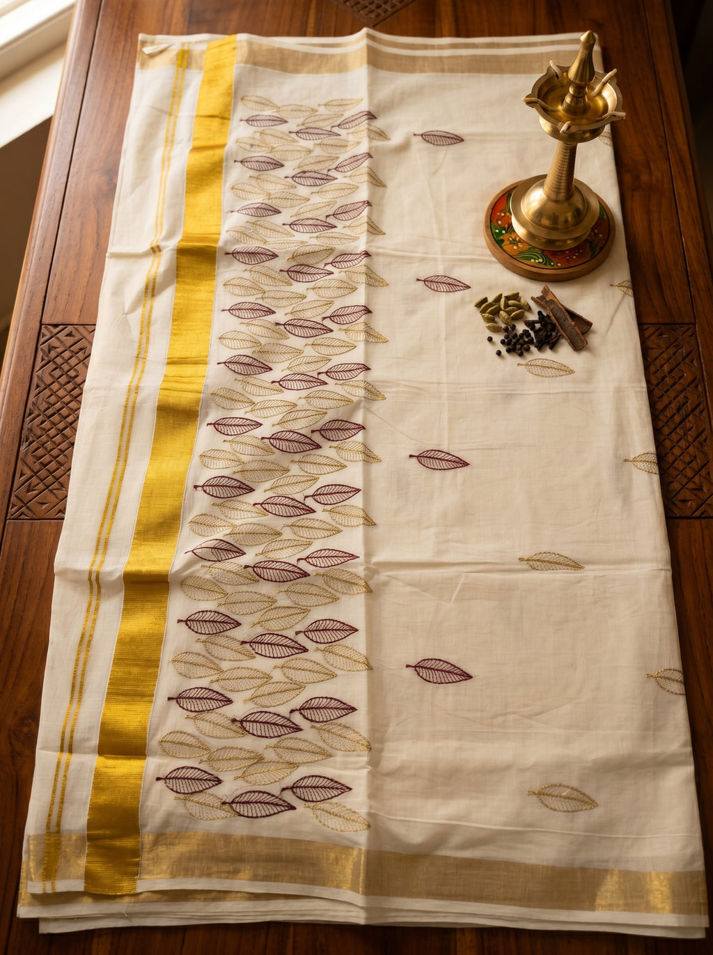 Vanamala Cotton Kasavu Marooon