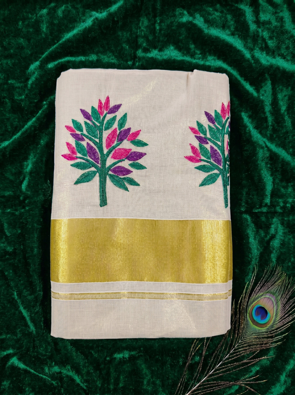 Vanaraji Tissue Kasavu Peacock Green