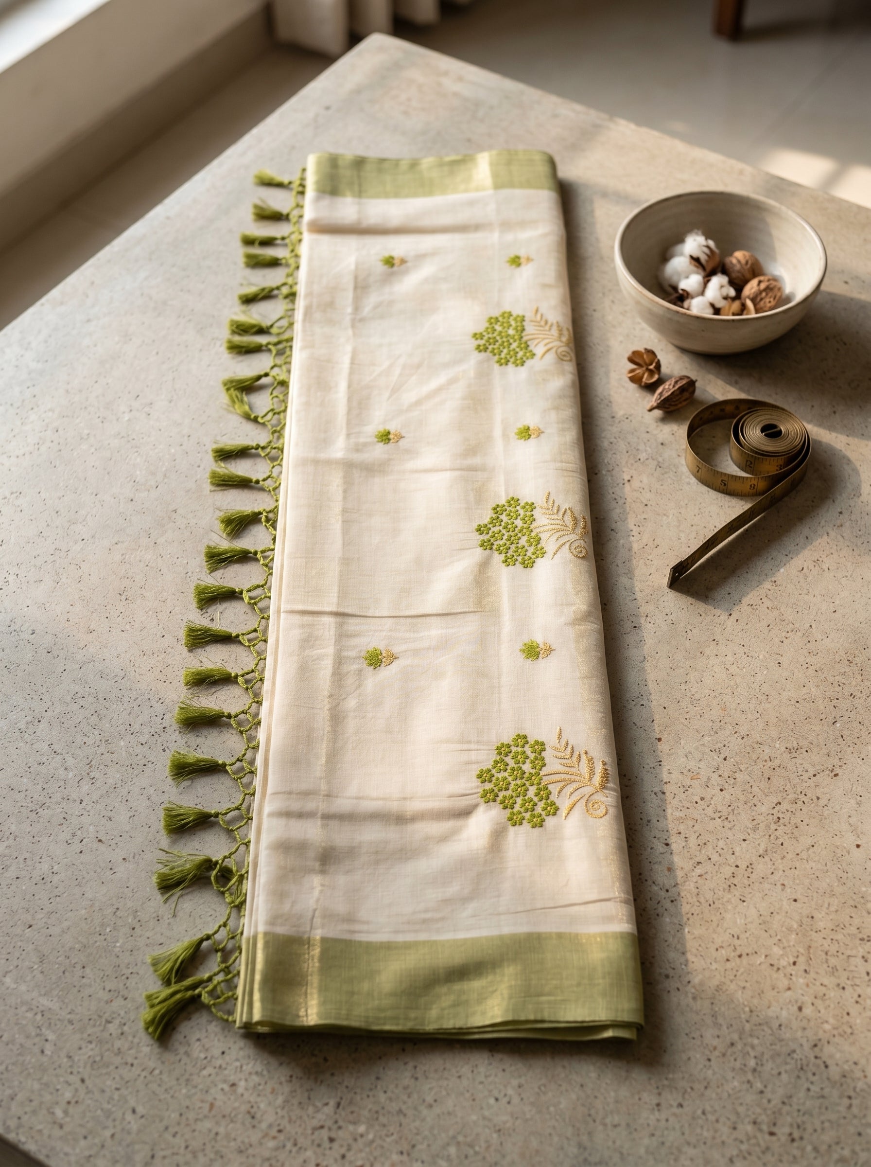 Haripriya Tissue Kasavu Green