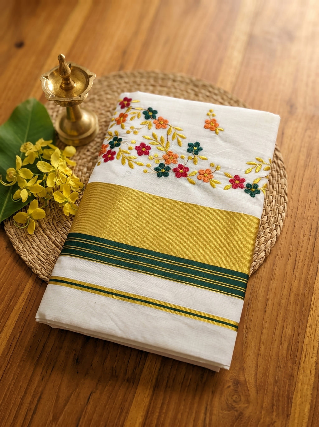 Pushpavalli Cotton Kasavu Dark Green