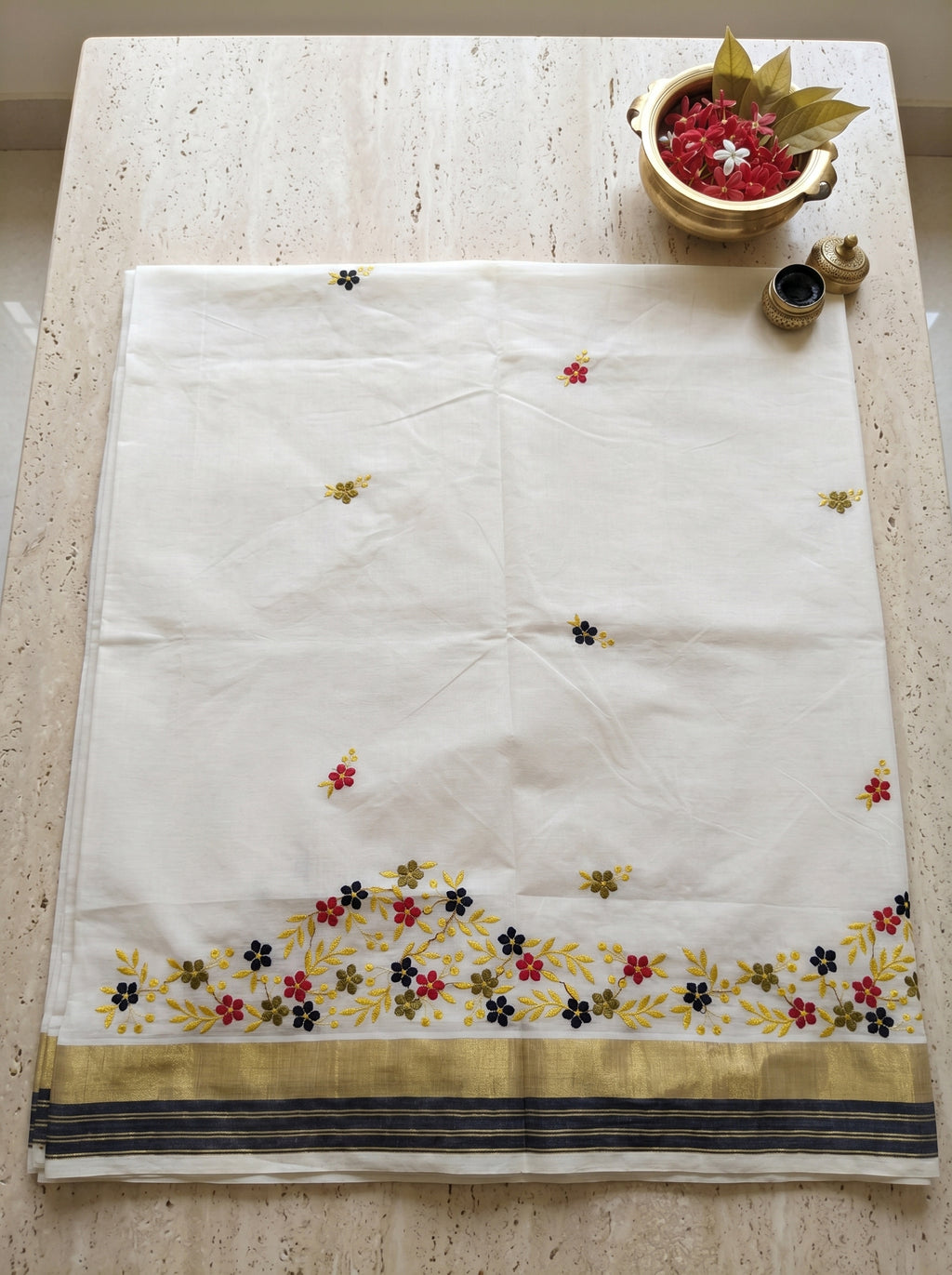 Pushpavalli Cotton Kasavu Black