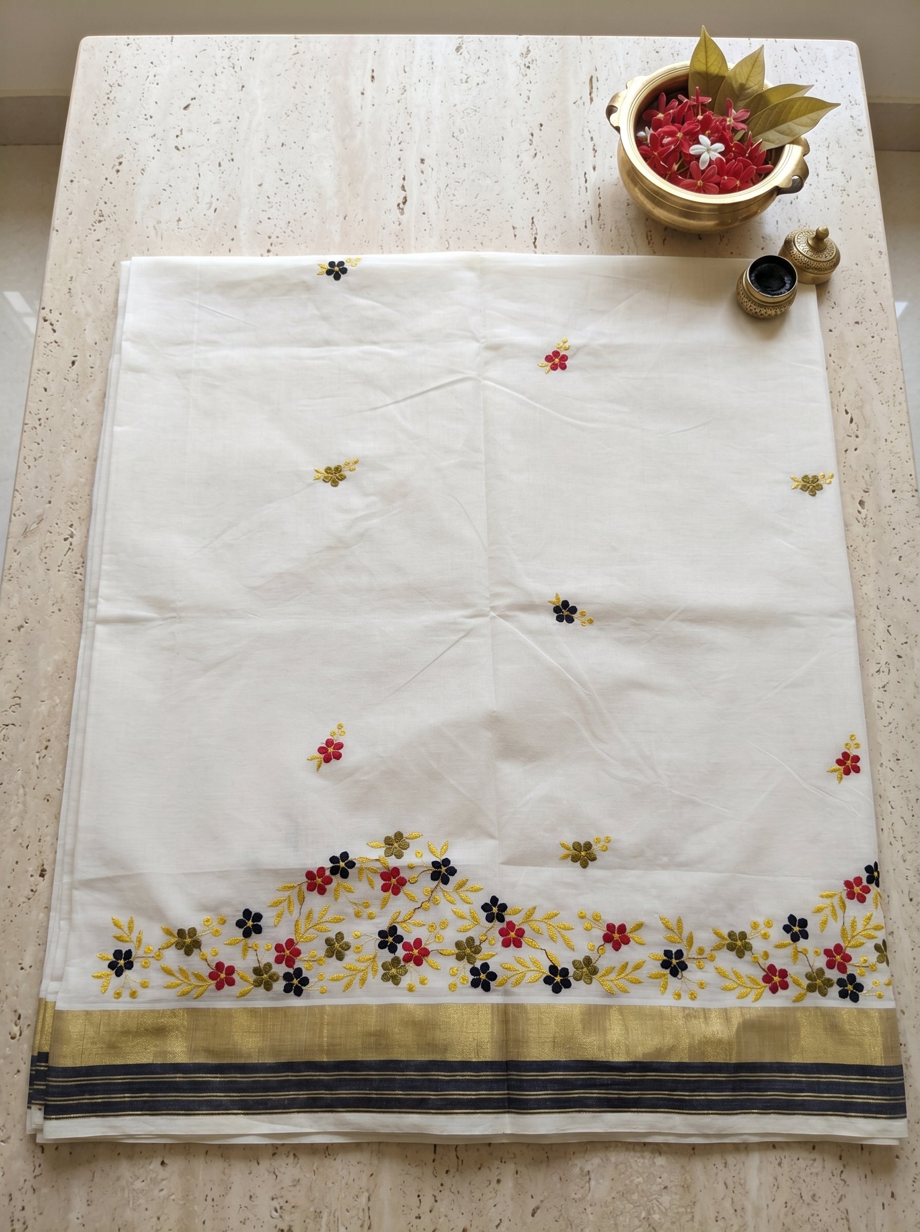 Pushpavalli Cotton Kasavu Black
