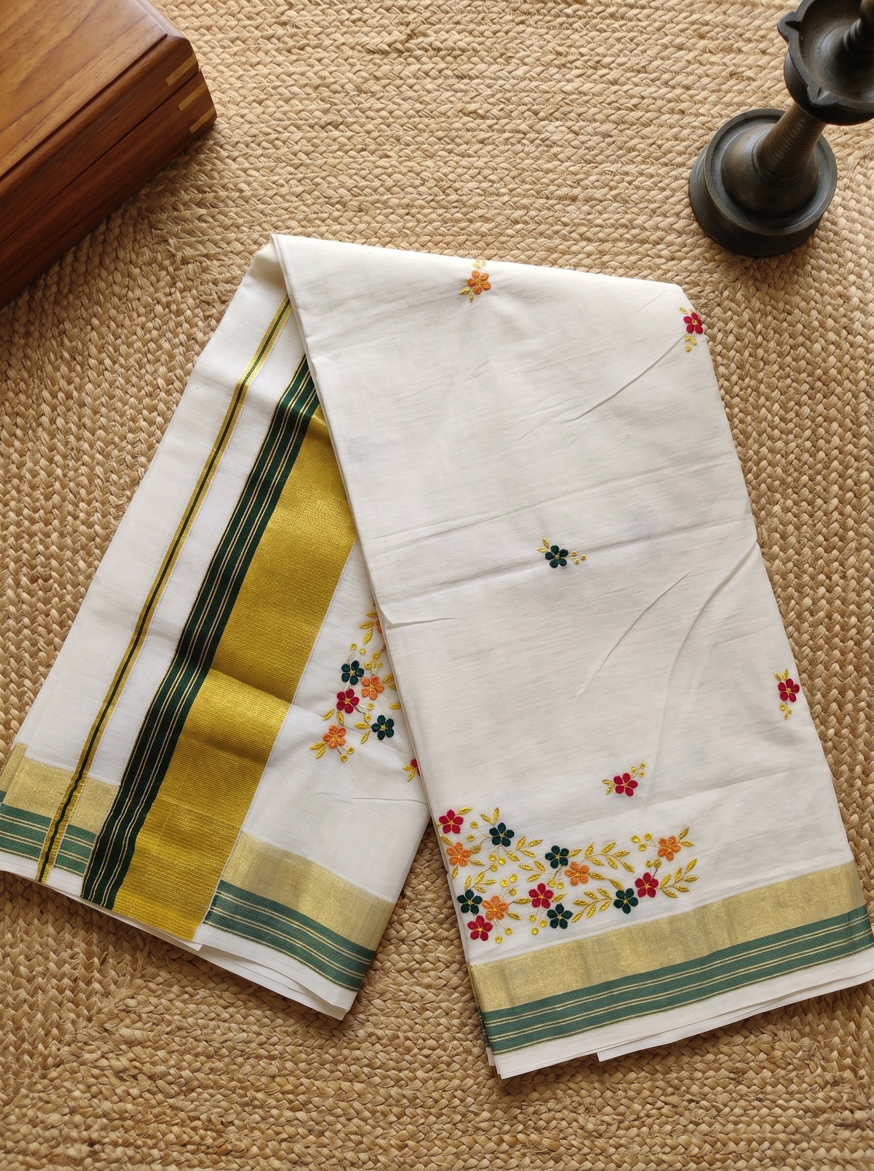 Pushpavalli Cotton Kasavu Dark Green