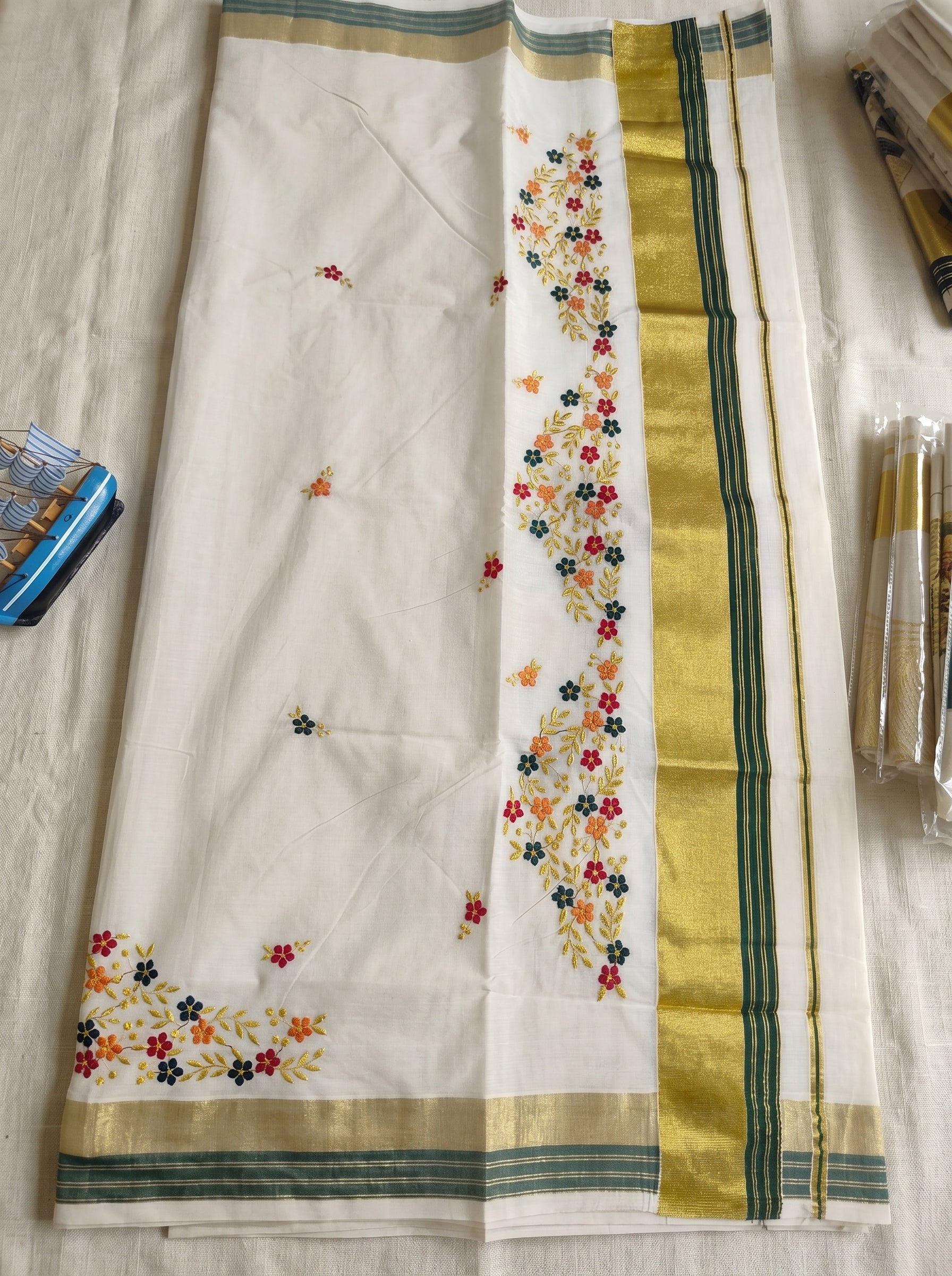 Pushpavalli Cotton Kasavu Dark Green