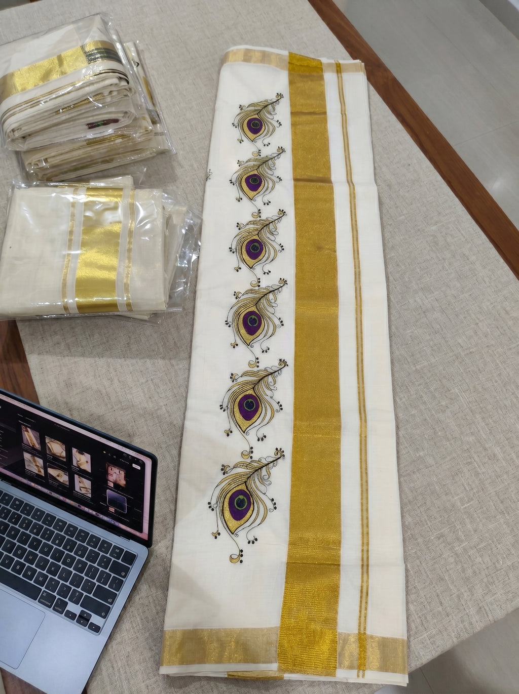 Neelamayura Cotton Kasavu Purple