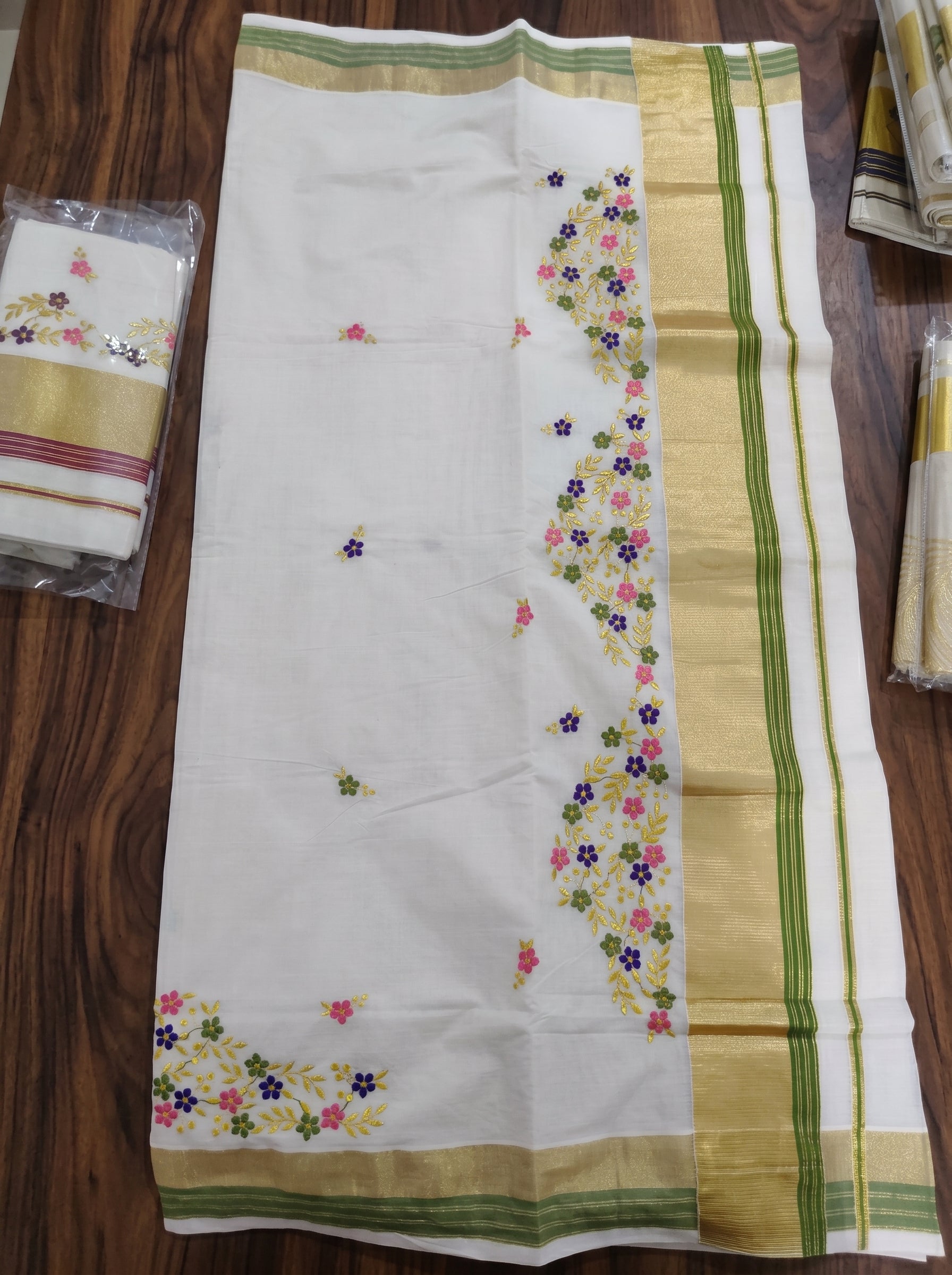 Pushpavalli Cotton Kasavu Light Green