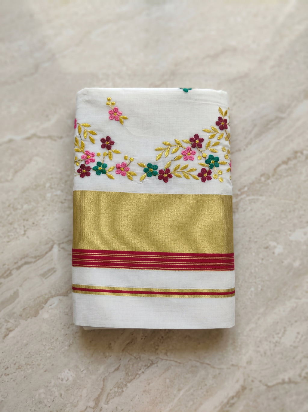 Pushpavalli Cotton Kasavu Red