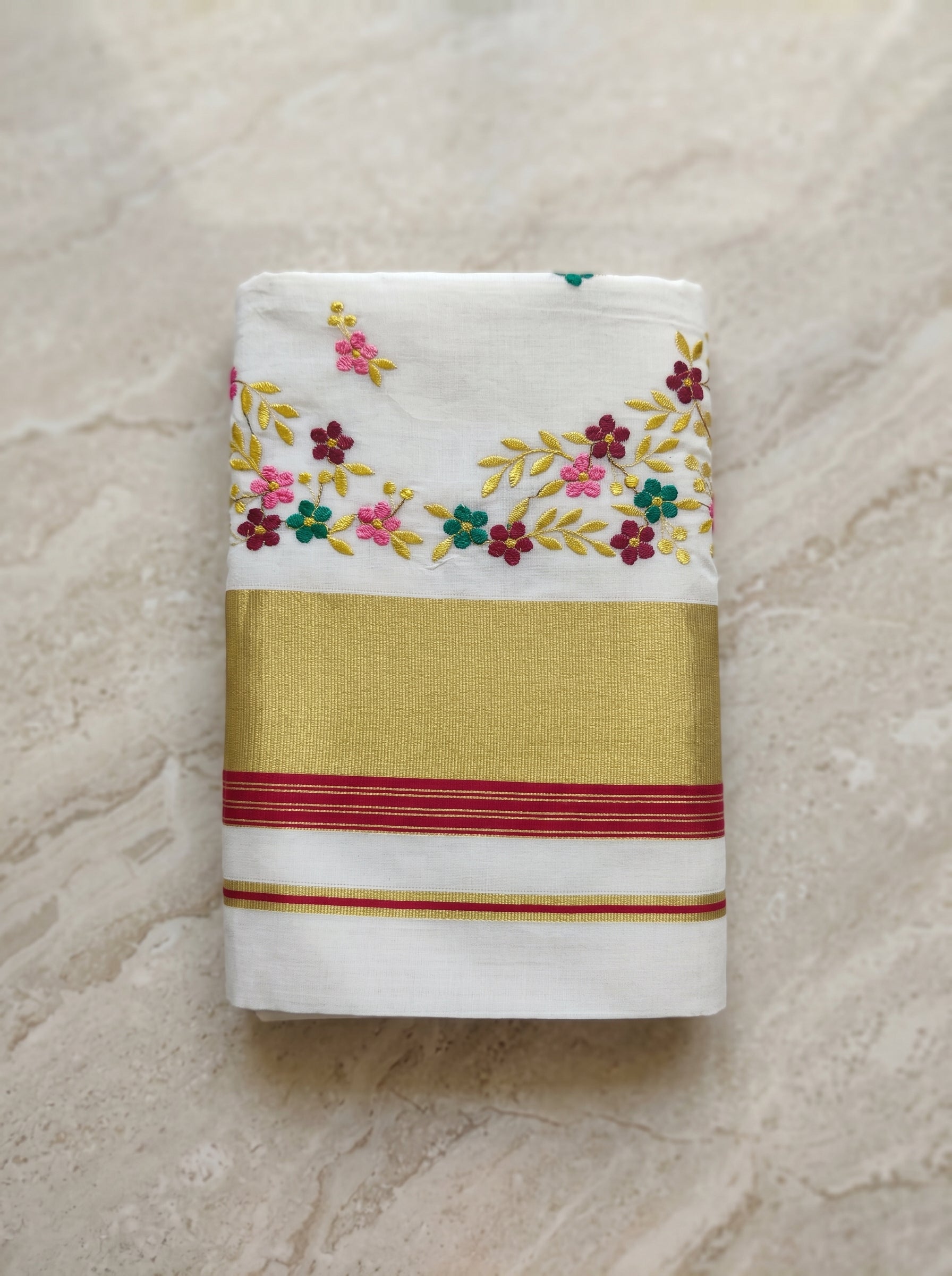 Pushpavalli Cotton Kasavu Red