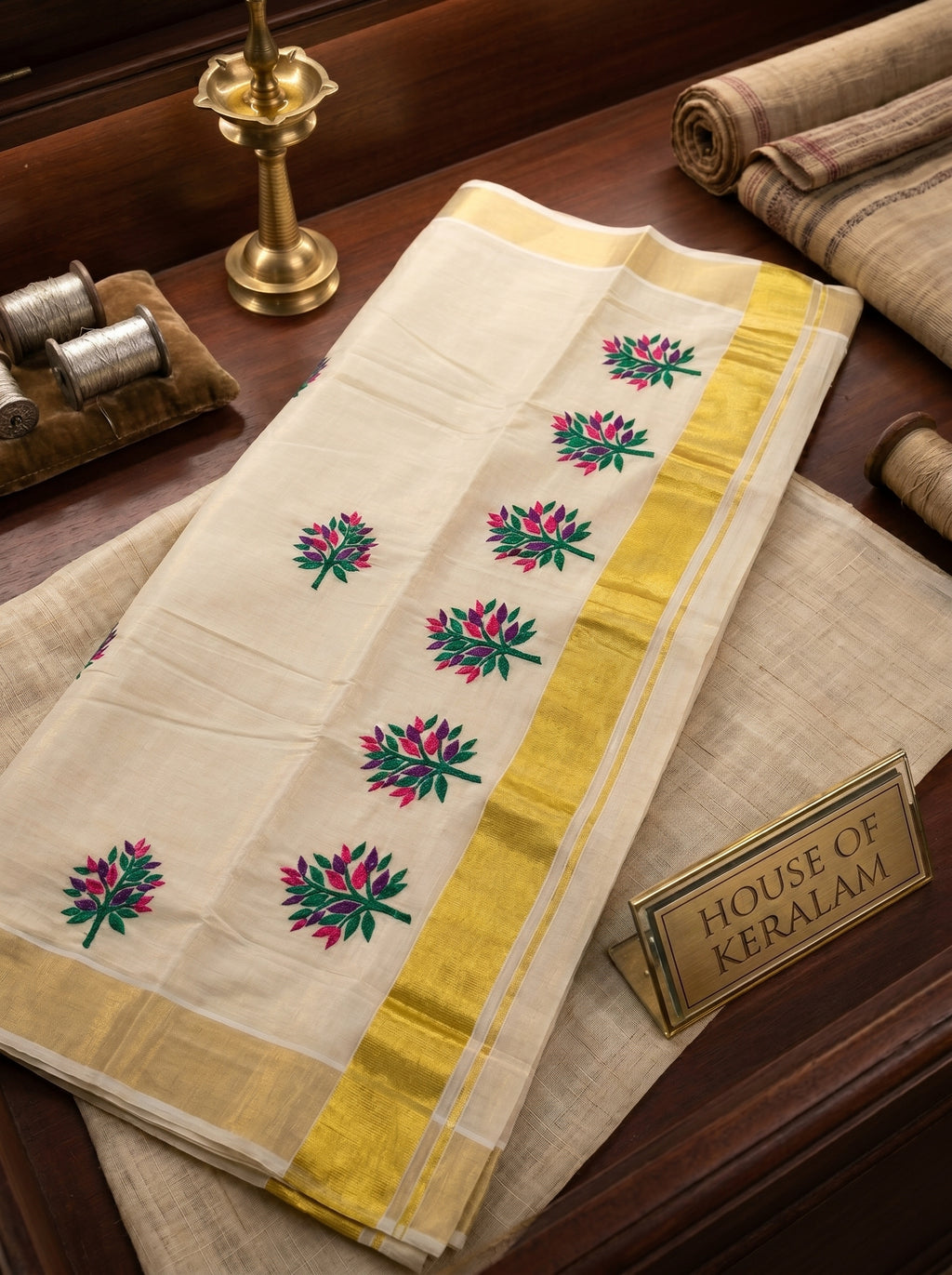 Vanaraji Tissue Kasavu Peacock Green