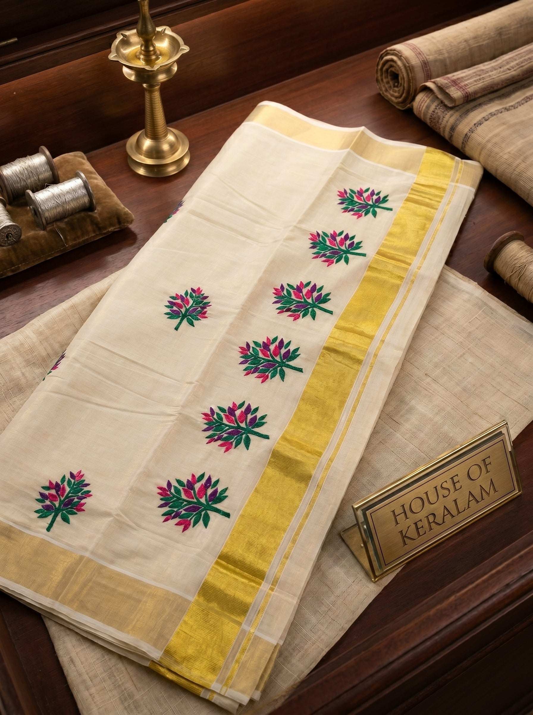 Vanaraji Tissue Kasavu Peacock Green