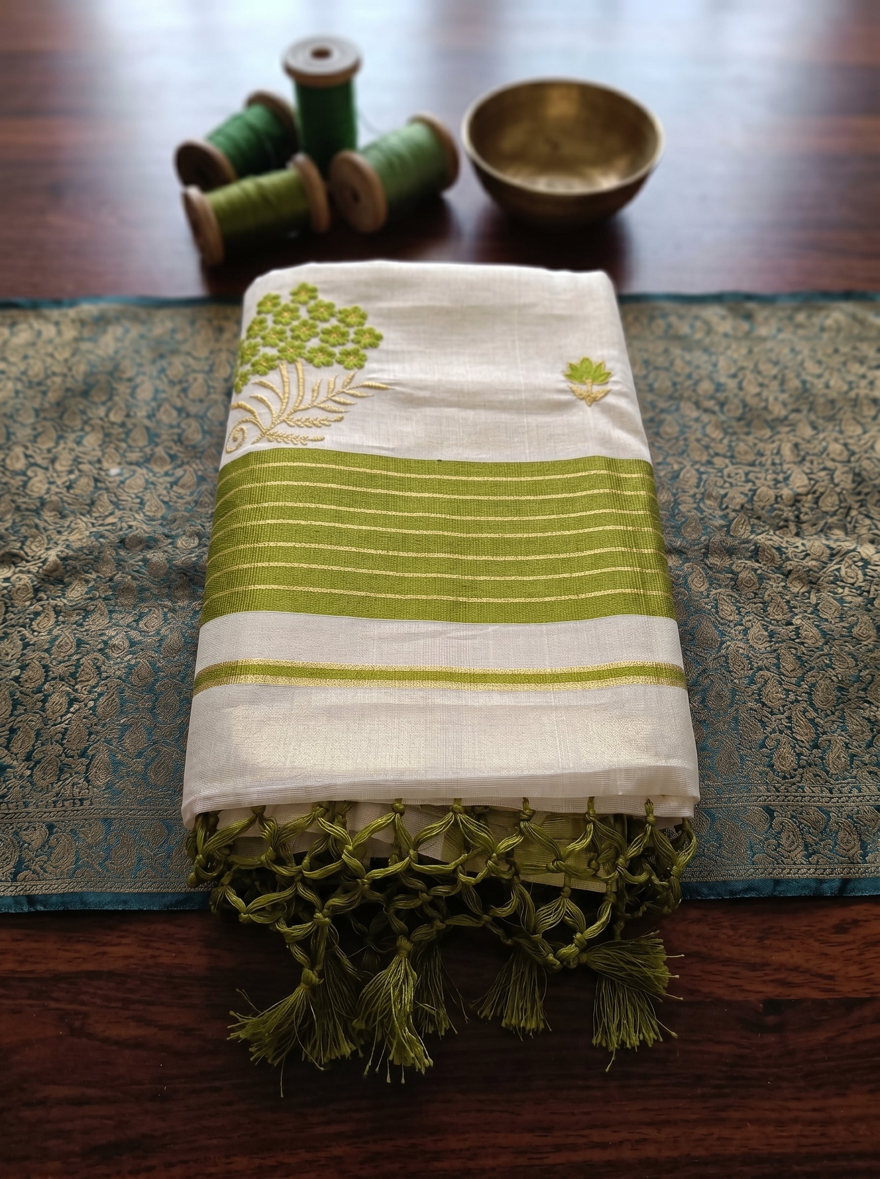 Haripriya Tissue Kasavu Green