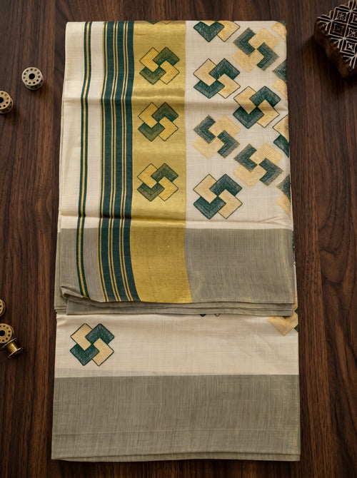 Ananthya Tissue Kasavu Green