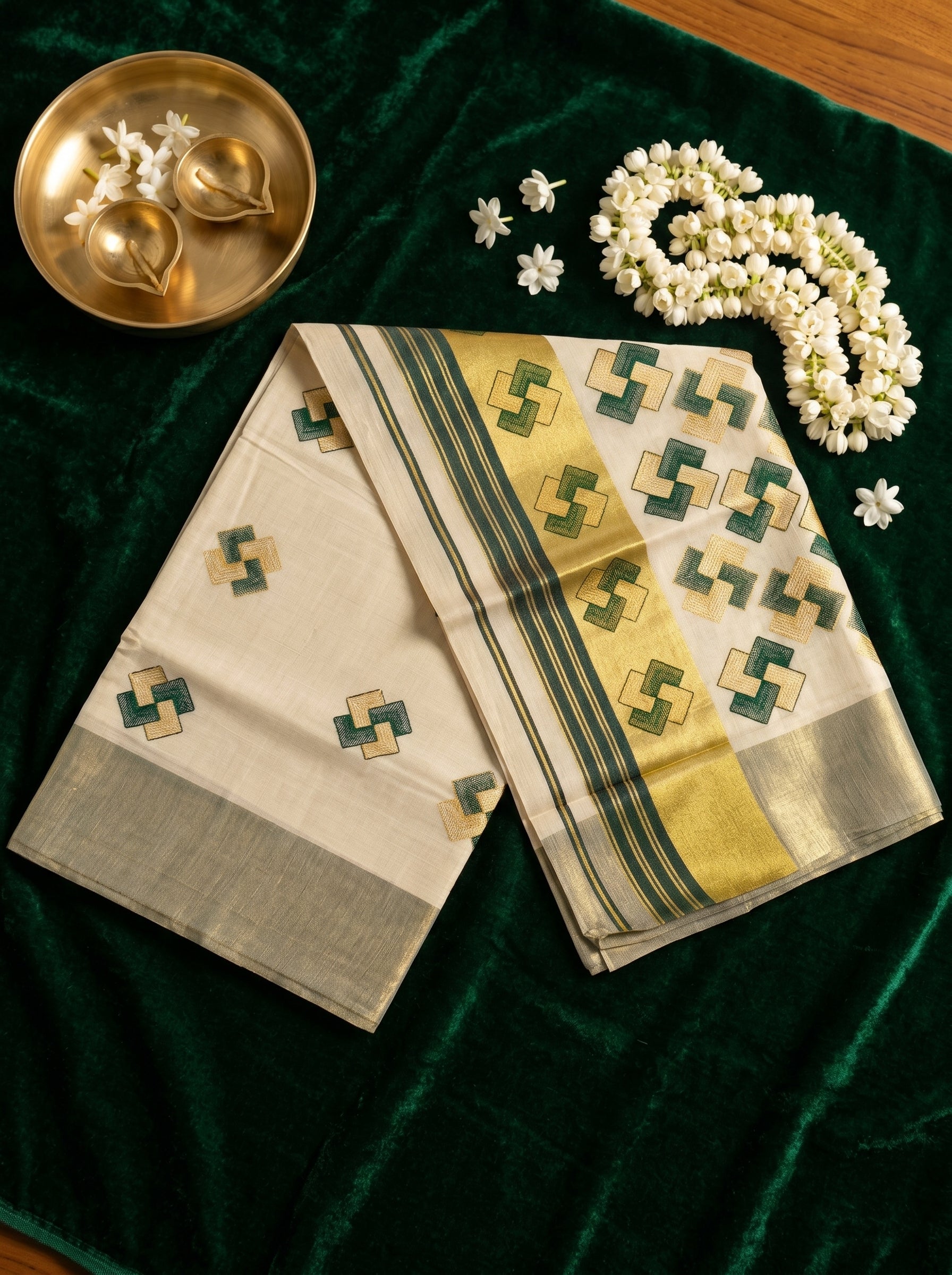 Ananthya Tissue Kasavu Green