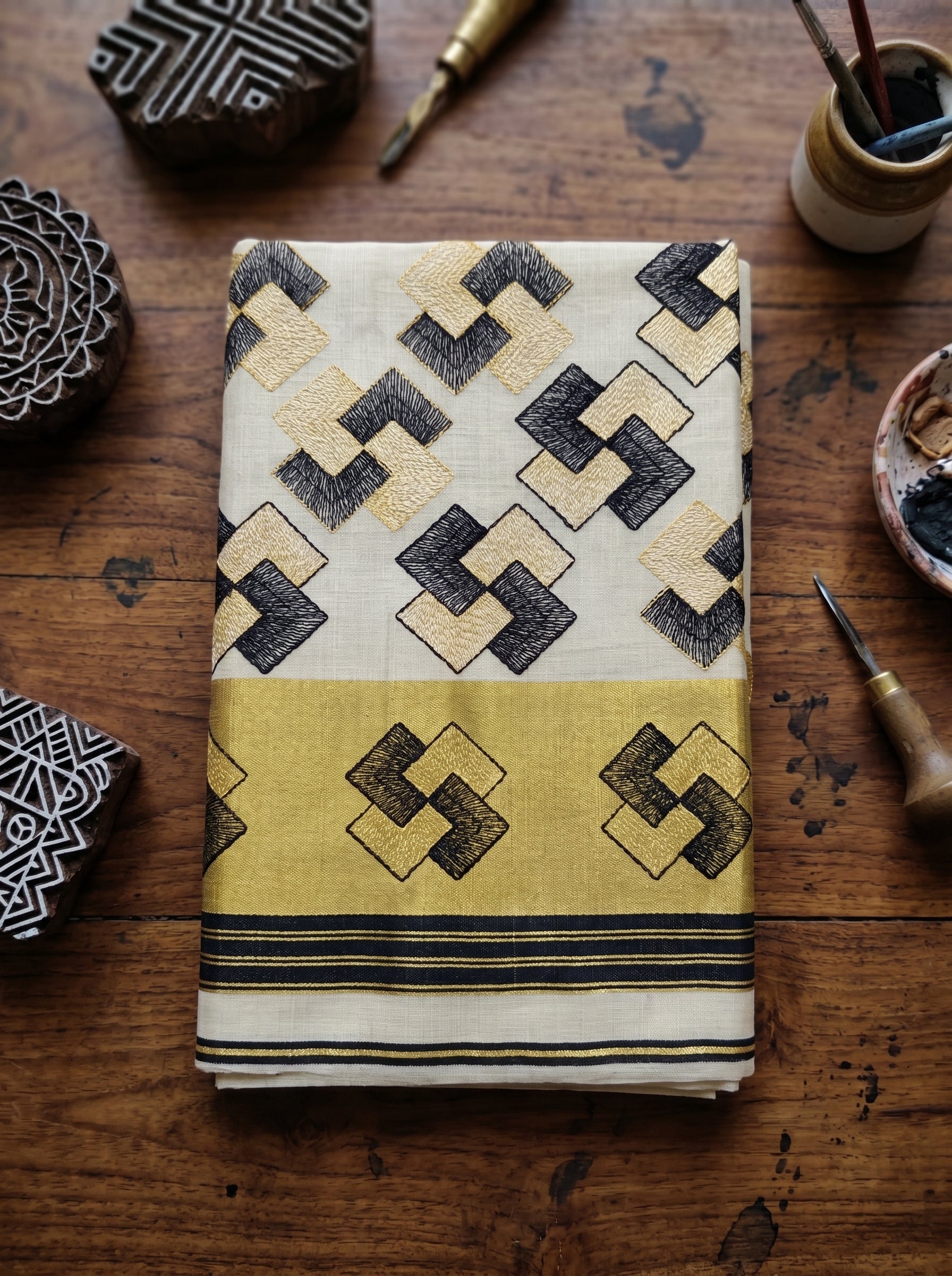 Ananthya Tissue Kasavu Black