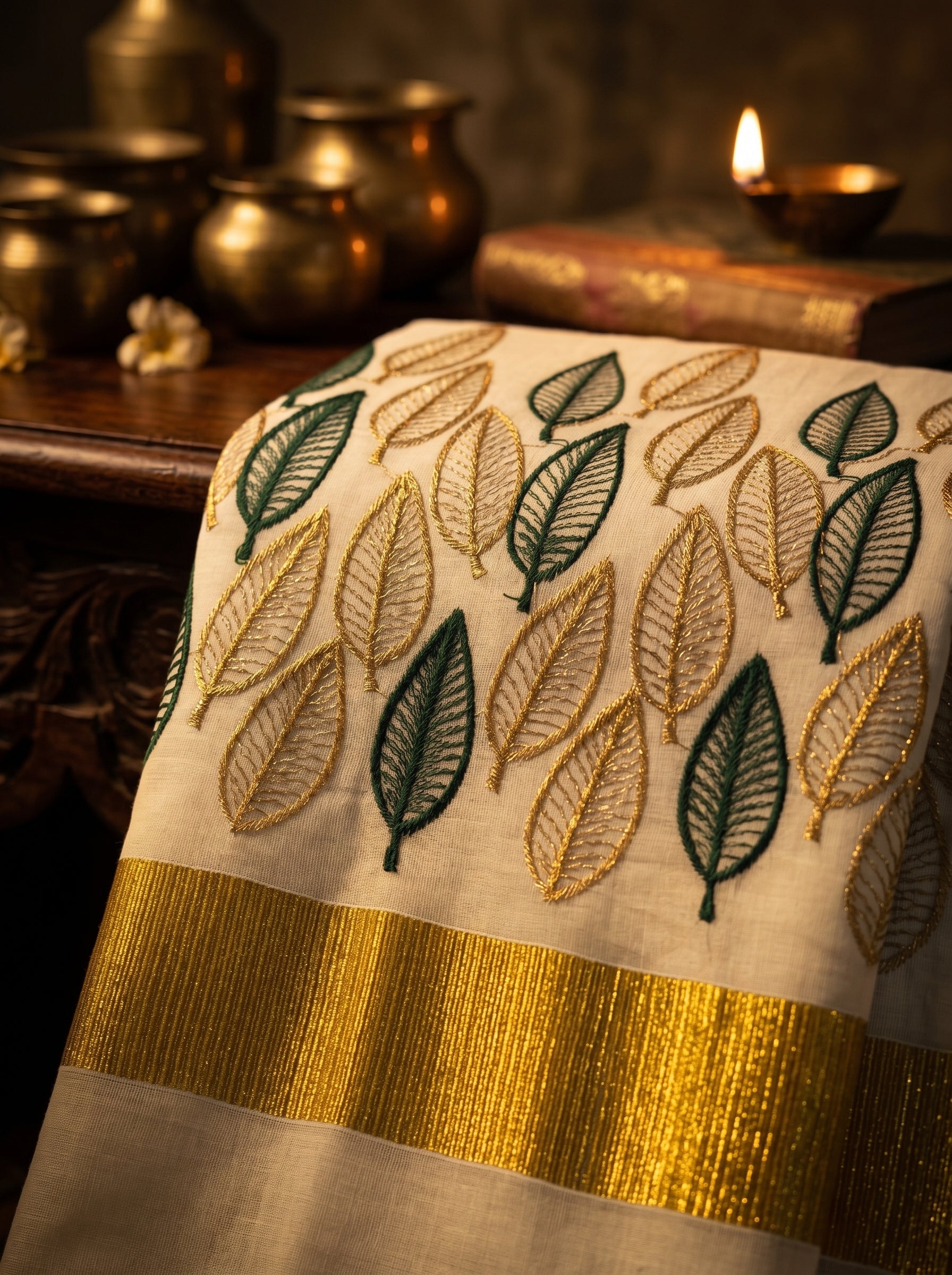 Vanamala Cotton Kasavu Green