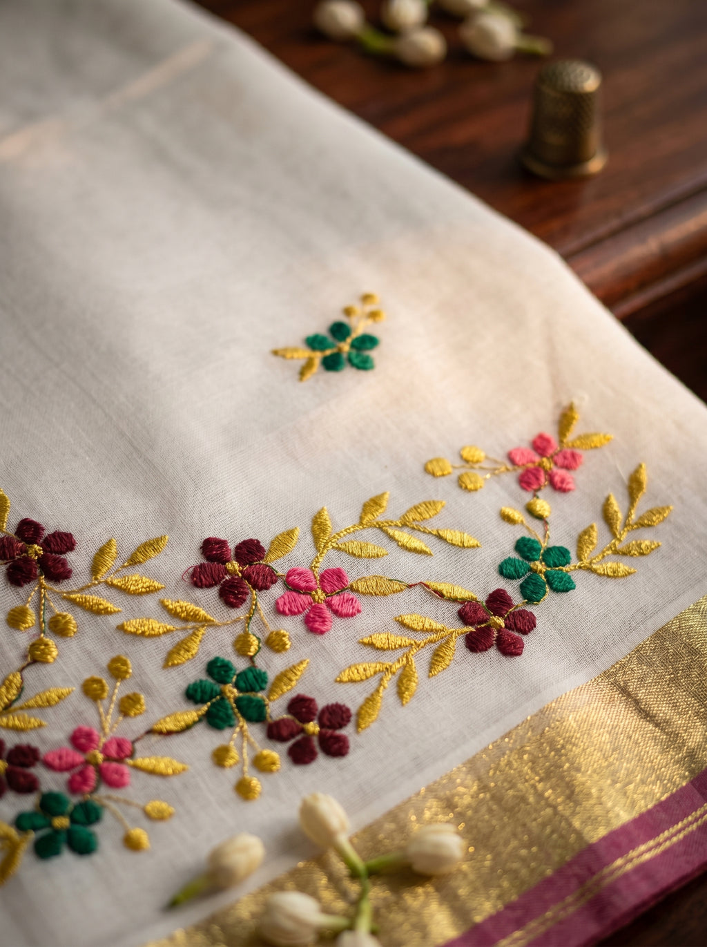 Pushpavalli Cotton Kasavu Red