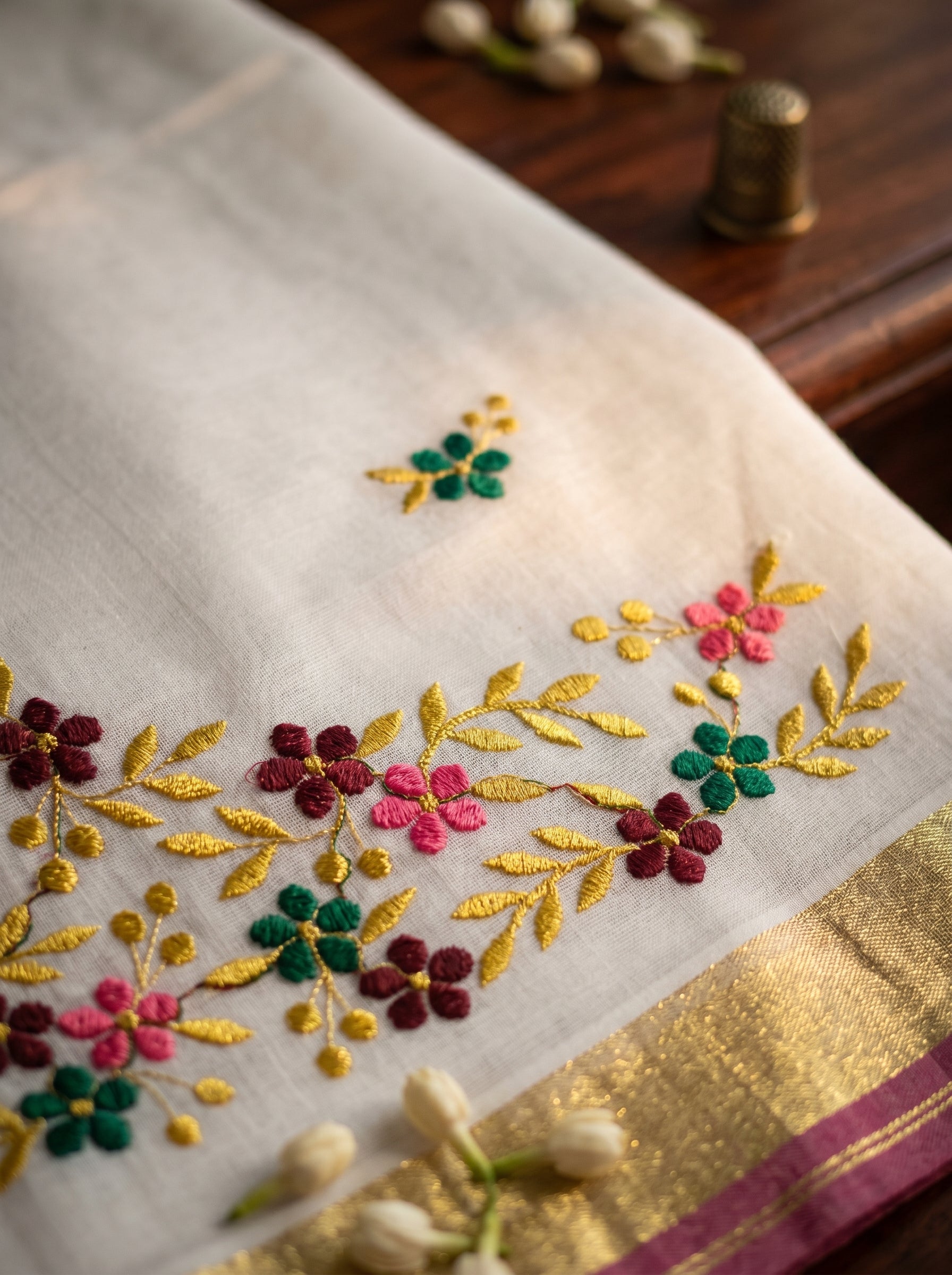 Pushpavalli Cotton Kasavu Red