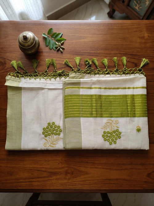 Haripriya Tissue Kasavu Green - Authentic Kerala Saree | Kasavu Saree | House Of Keralam