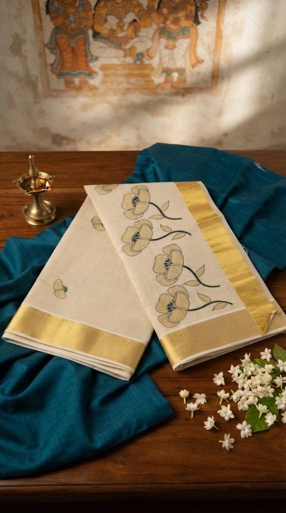 Hemaprabha Tissue Kasavu Green - Authentic Kerala Saree | Kasavu Saree | House Of Keralam