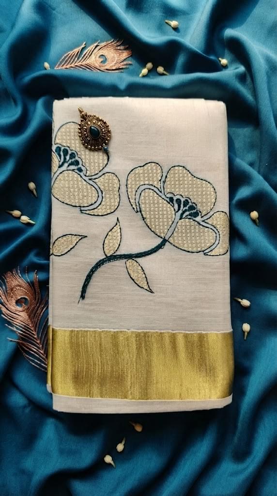 Hemaprabha Tissue Kasavu Green - Authentic Kerala Saree | Kasavu Saree | House Of Keralam