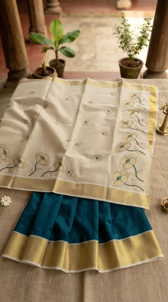 Hemaprabha Tissue Kasavu Green - Authentic Kerala Saree | Kasavu Saree | House Of Keralam