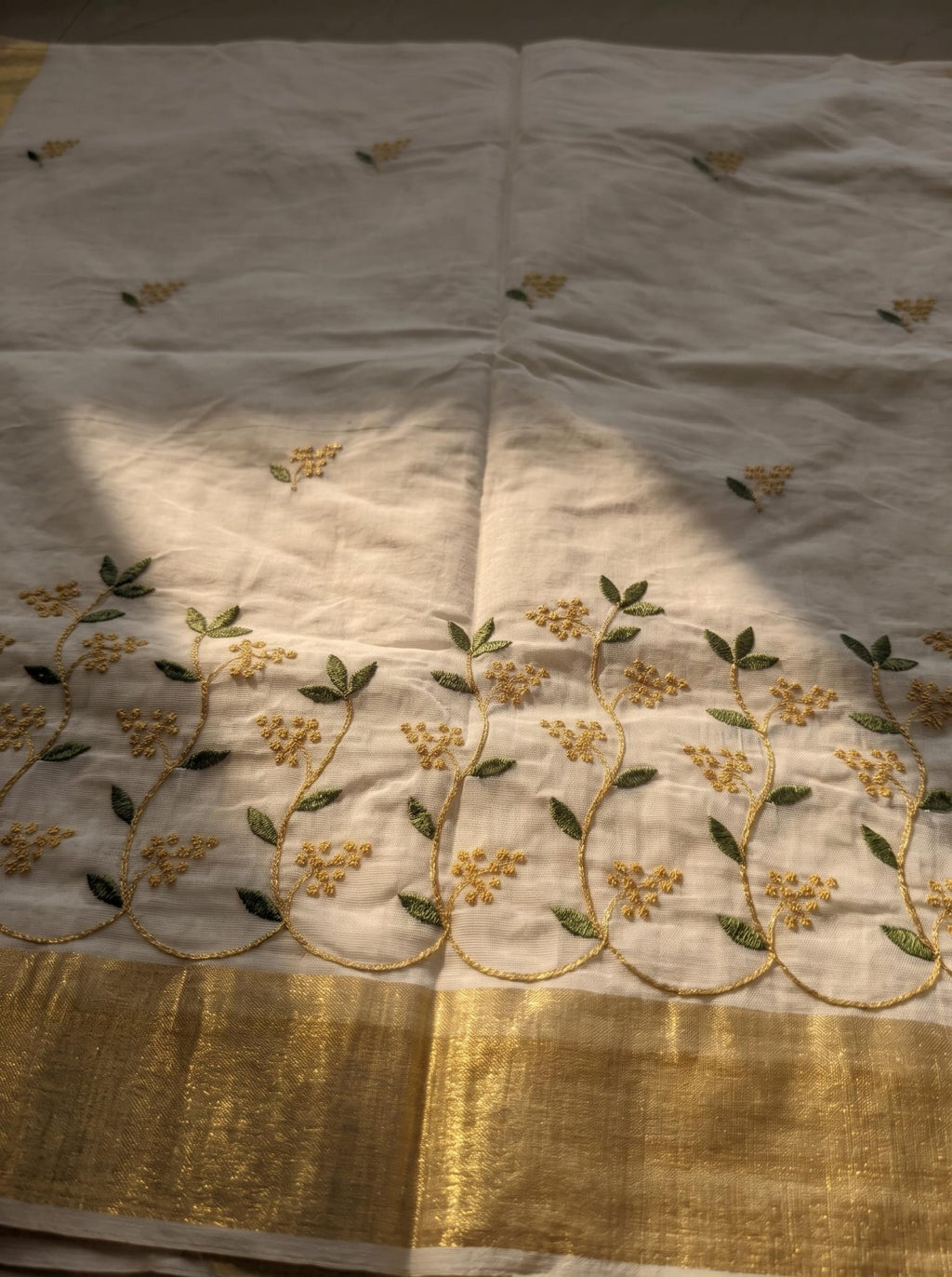 Kanakapushpam Cotton Kasavu Green - Authentic Kerala Saree | Kasavu Saree | House Of Keralam