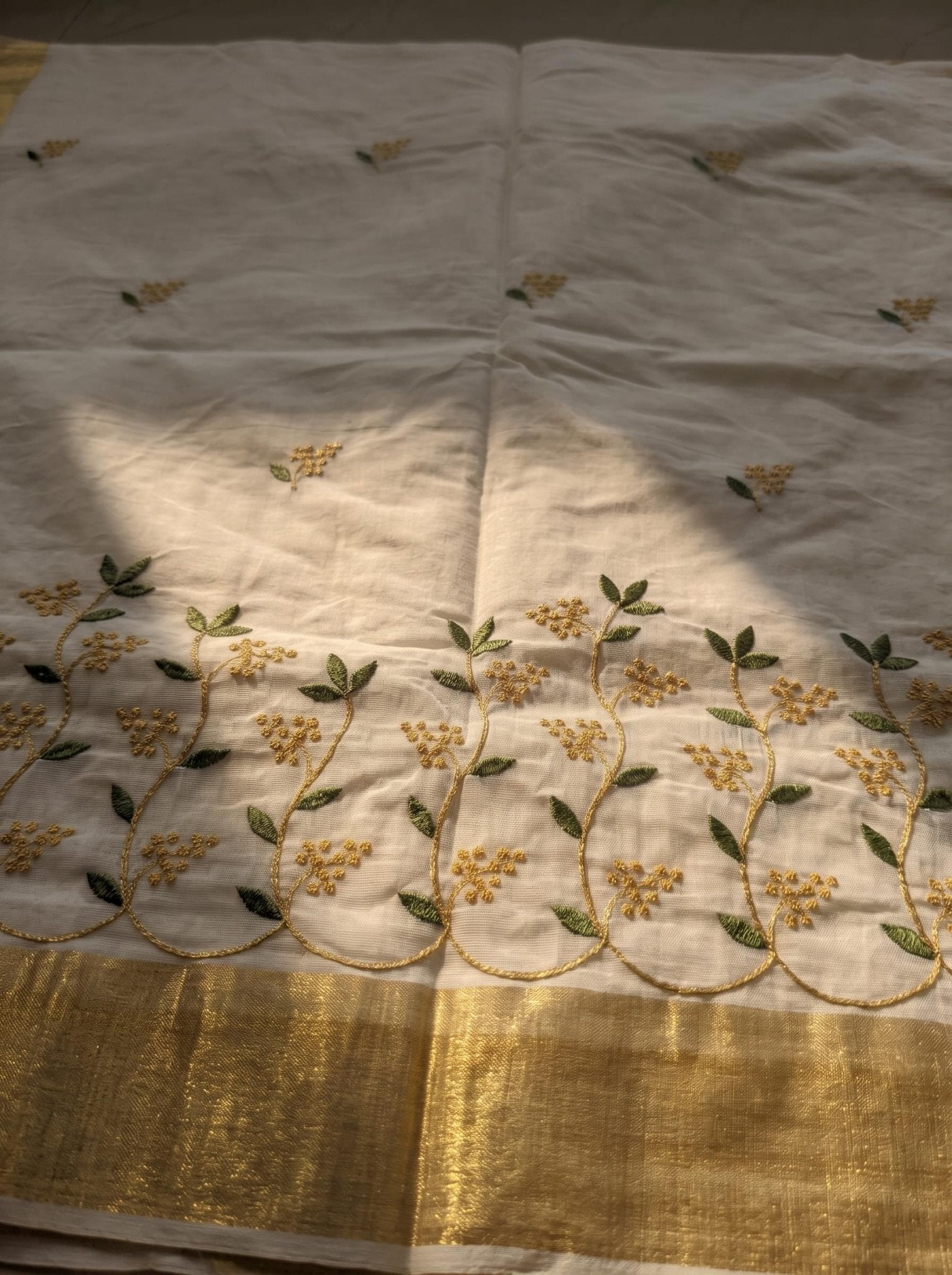 Kanakapushpam Cotton Kasavu Green - Authentic Kerala Saree | Kasavu Saree | House Of Keralam