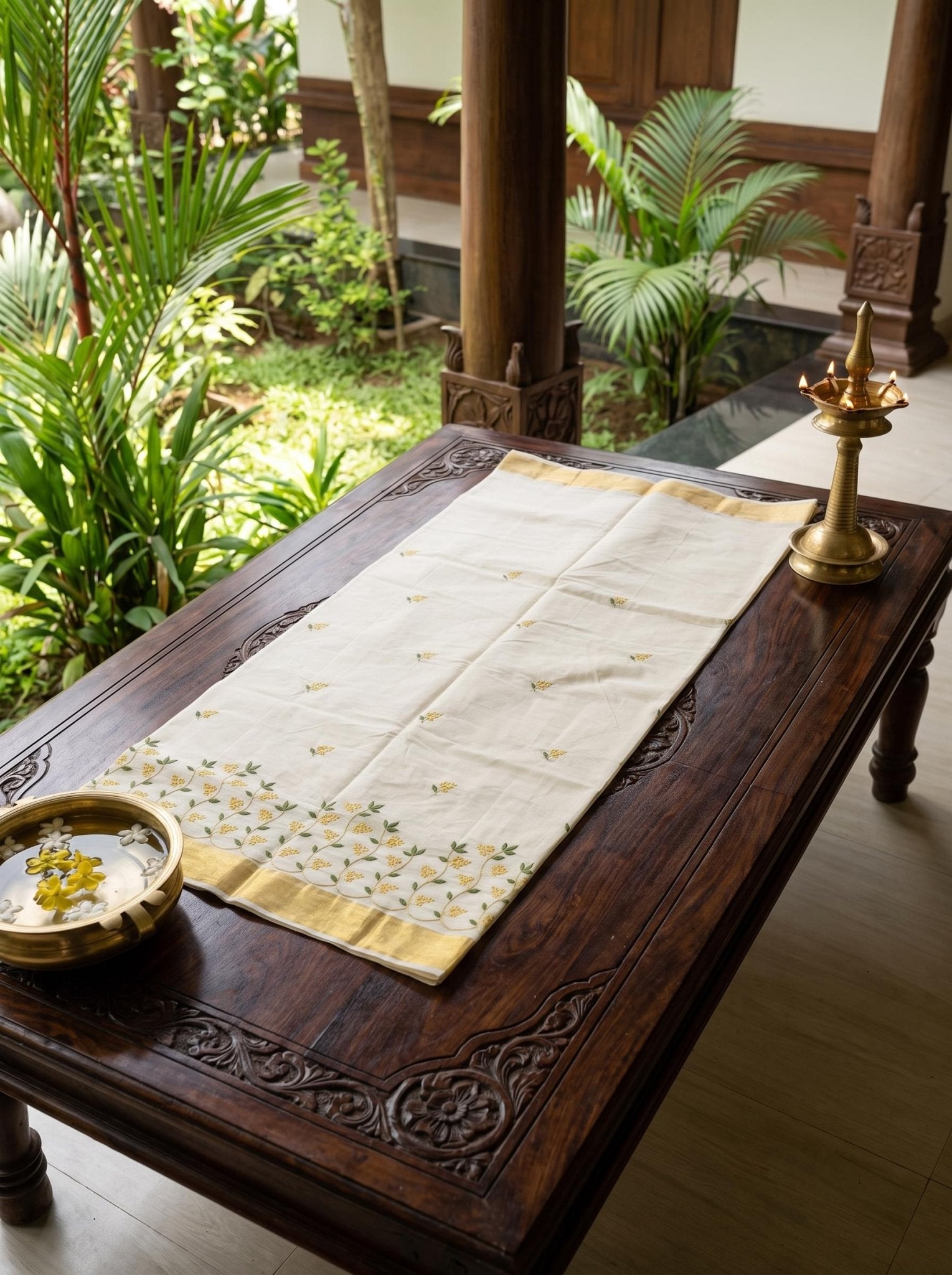Kanakapushpam Cotton Kasavu Green - Authentic Kerala Saree | Kasavu Saree | House Of Keralam