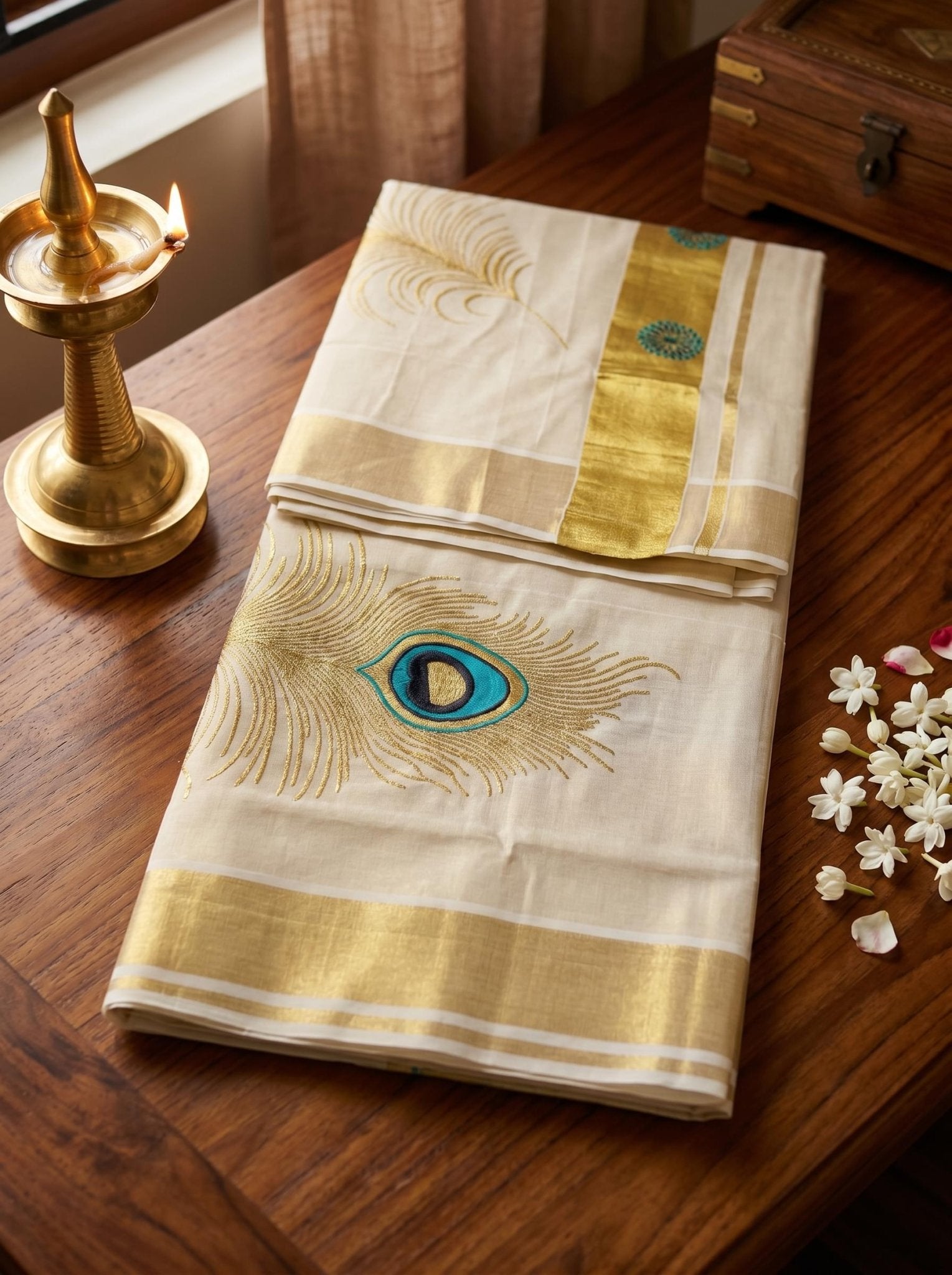 Mayoorika Tissue Kasavu Blue - Authentic Kerala Saree | Kasavu Saree | House Of Keralam