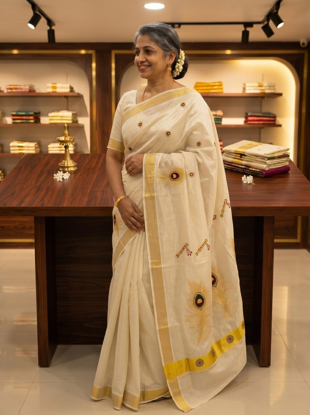 Mayoorika Tissue Kasavu Red - Authentic Kerala Saree | Kasavu Saree | House Of Keralam