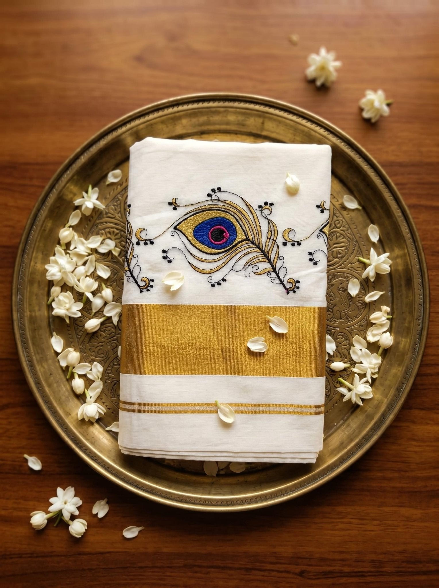 Neelamayura Cotton Kasavu Blue - Authentic Kerala Saree | Kasavu Saree | House Of Keralam