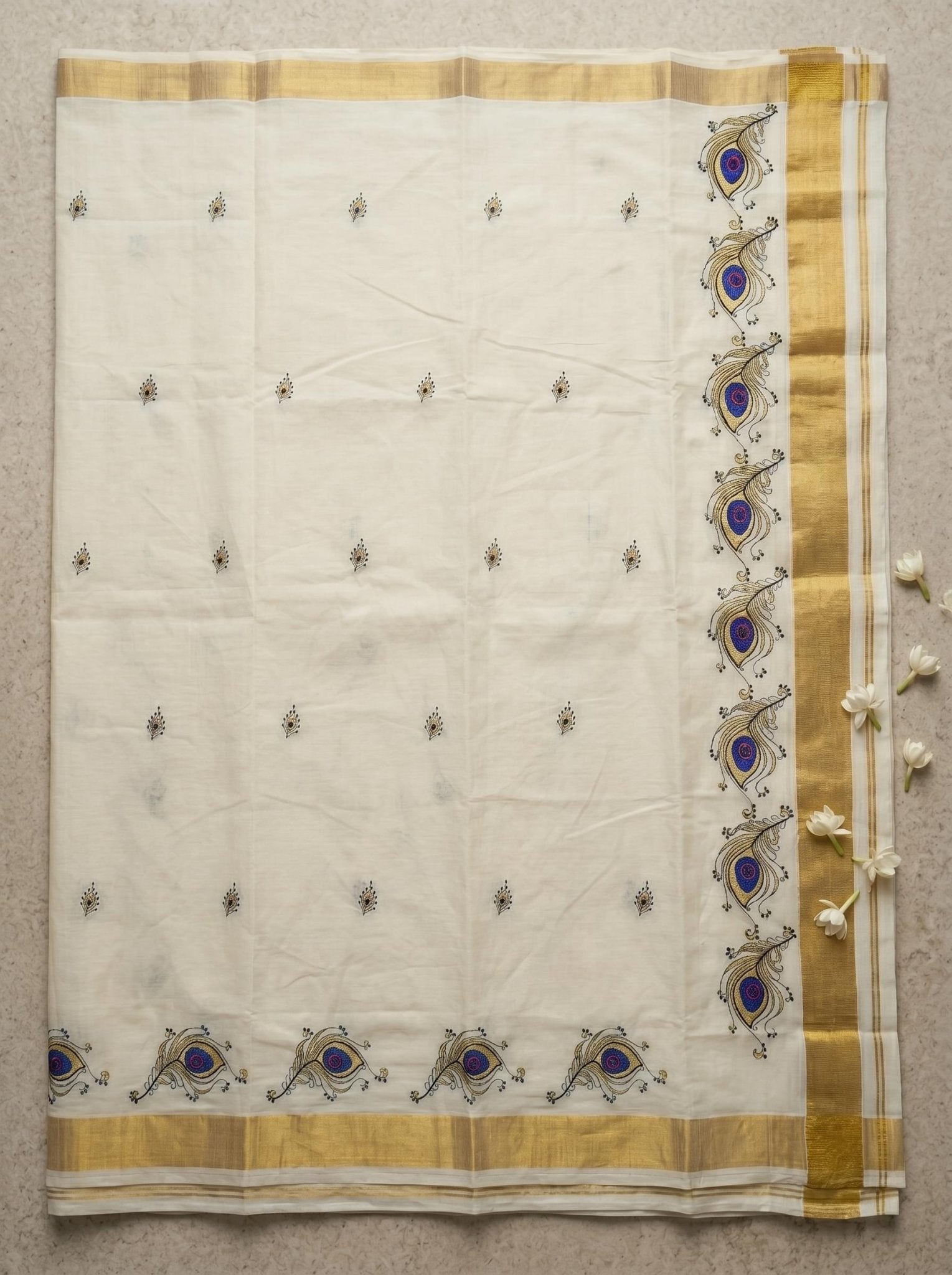 Neelamayura Cotton Kasavu Blue - Authentic Kerala Saree | Kasavu Saree | House Of Keralam