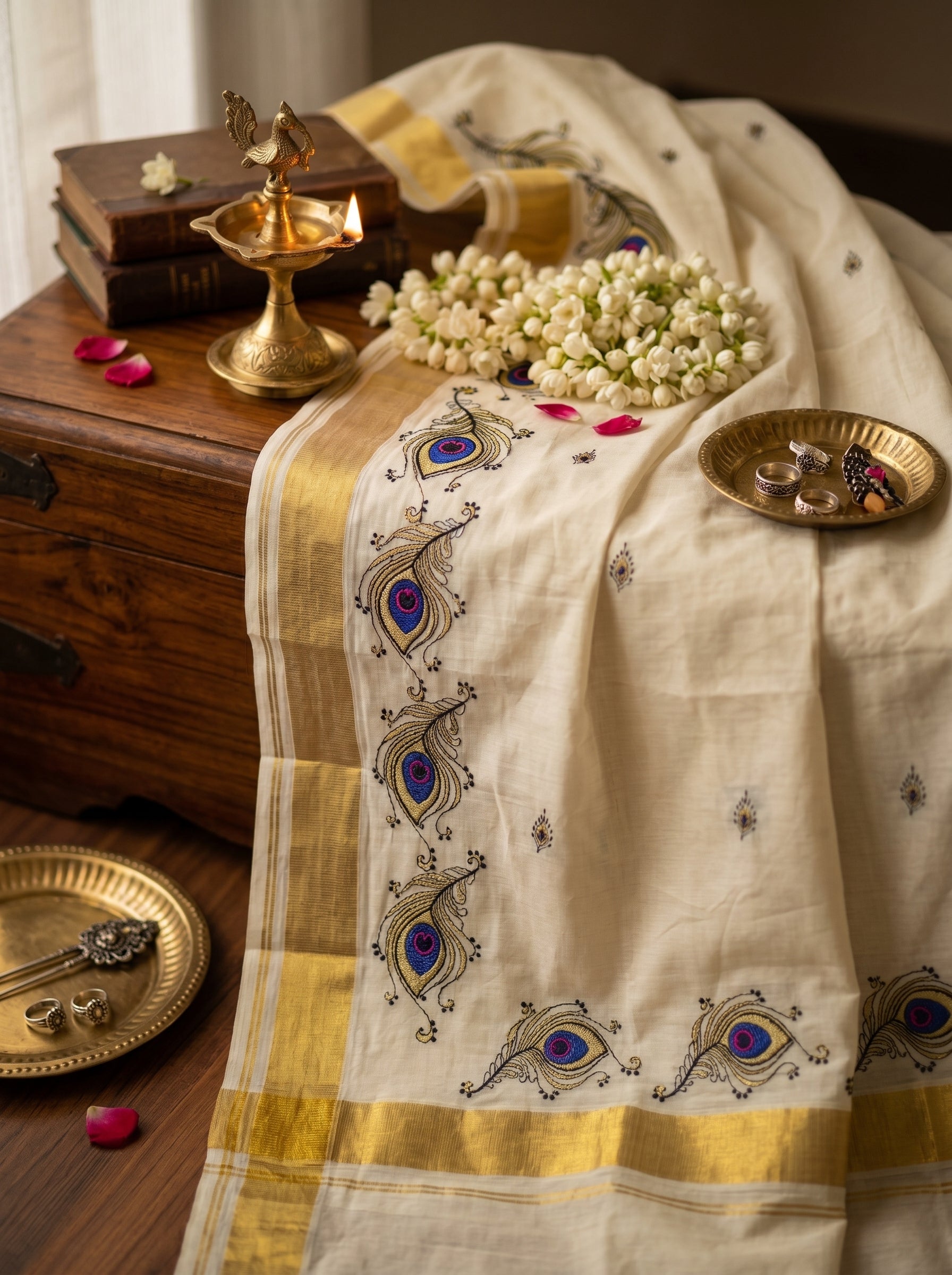 Neelamayura Cotton Kasavu Blue