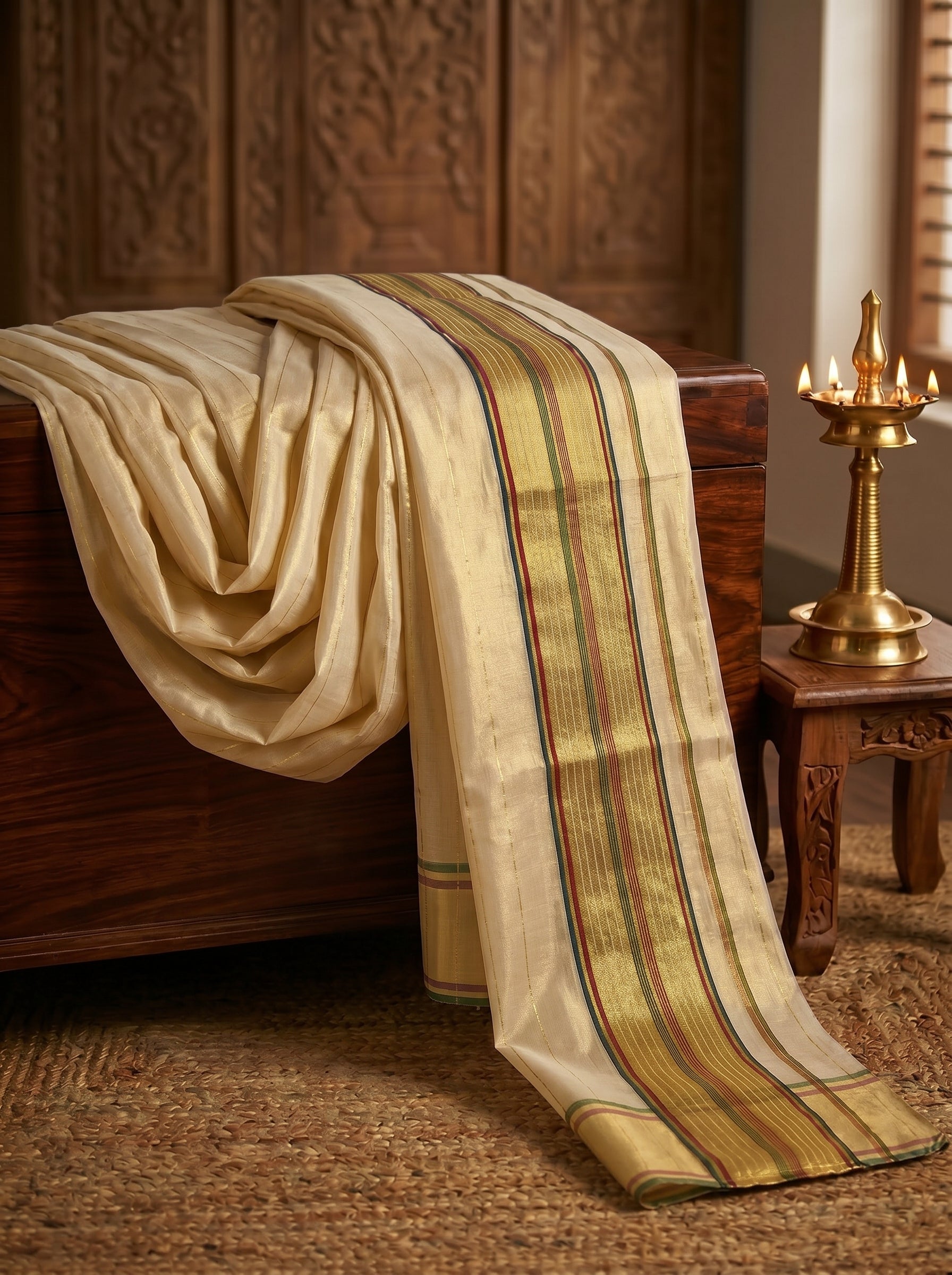 Rajarekha Tissue Kasavu Maroon