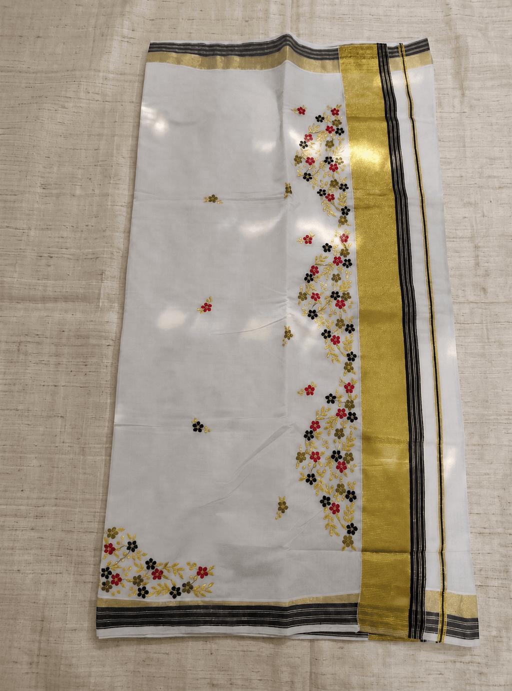 Pushpavalli Cotton Kasavu Black - Authentic Kerala Saree | Kasavu Saree | House Of Keralam
