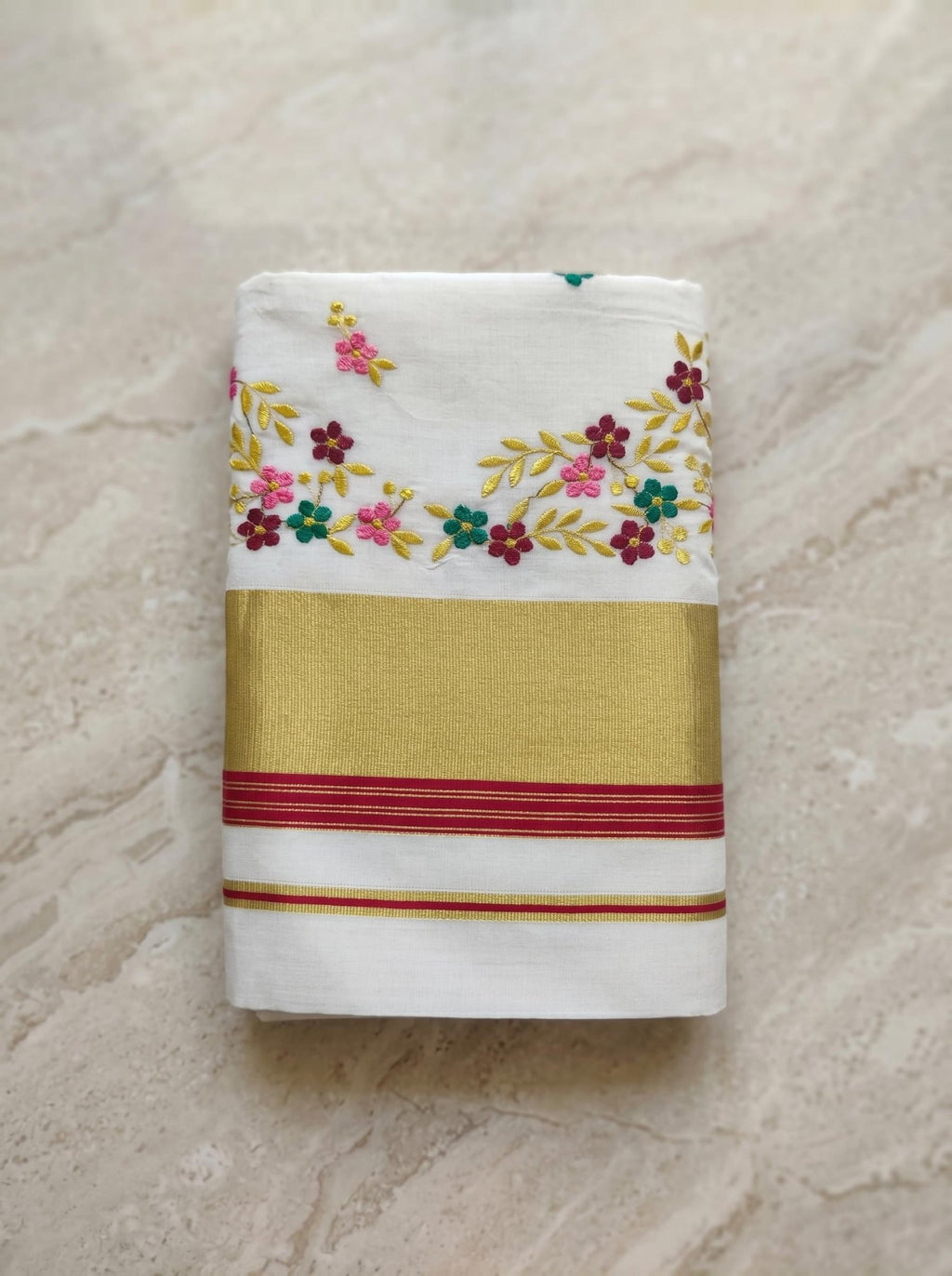 Pushpavalli Cotton Kasavu Red - Authentic Kerala Saree | Kasavu Saree | House Of Keralam